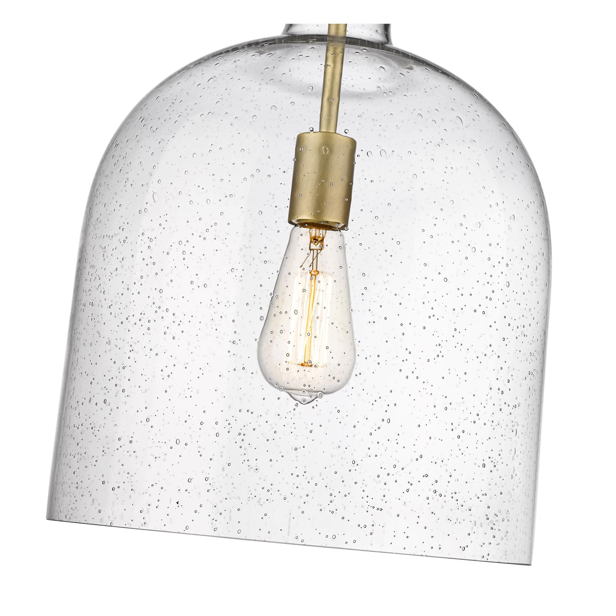Shown in Rubbed Brass finish and Clear Seedy glass and No Shade shade