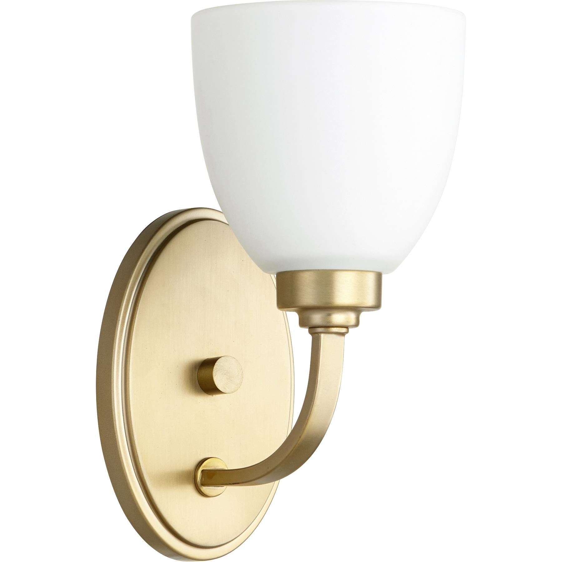 Shown in Aged Brass finish and Satin Opal shade