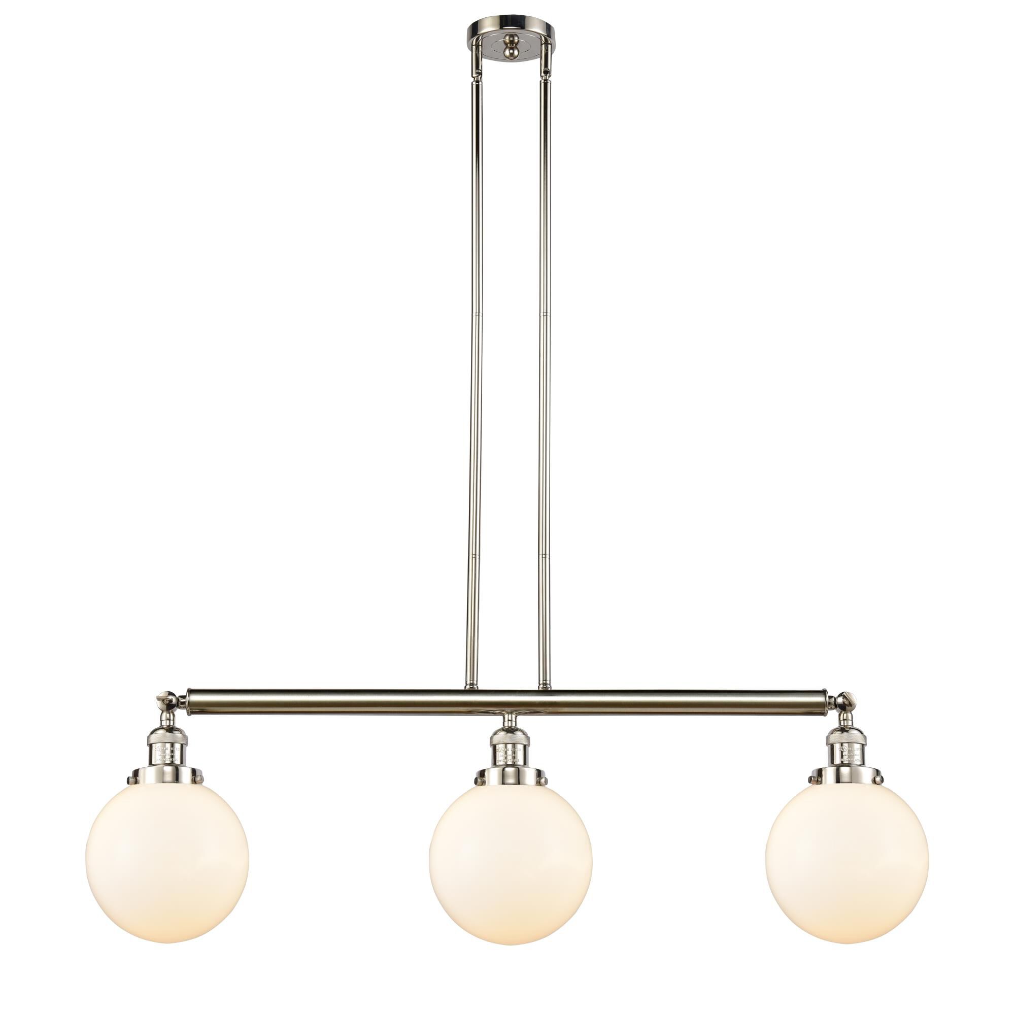 Shown in Polished Nickel finish and Matte White Cased Beacon glass