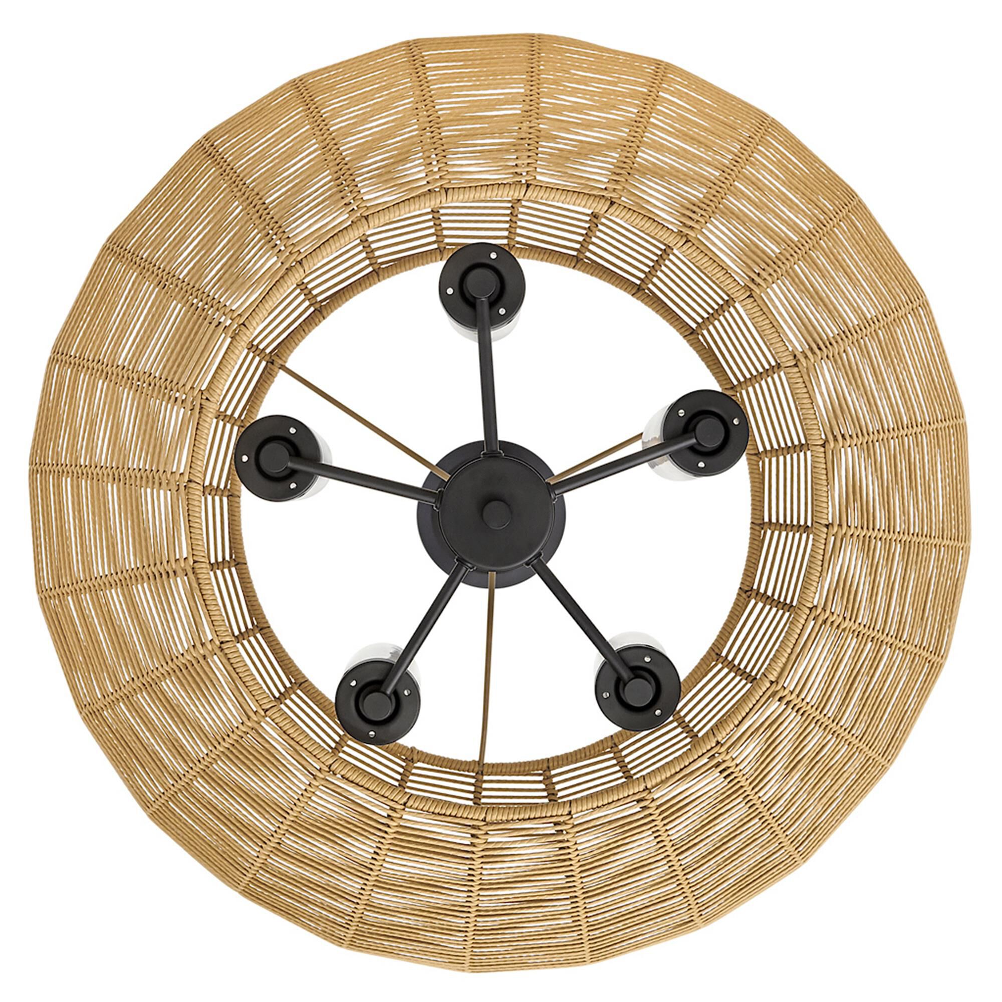 Shown in Black finish and Clear Seedy glass and Natural Woven shade