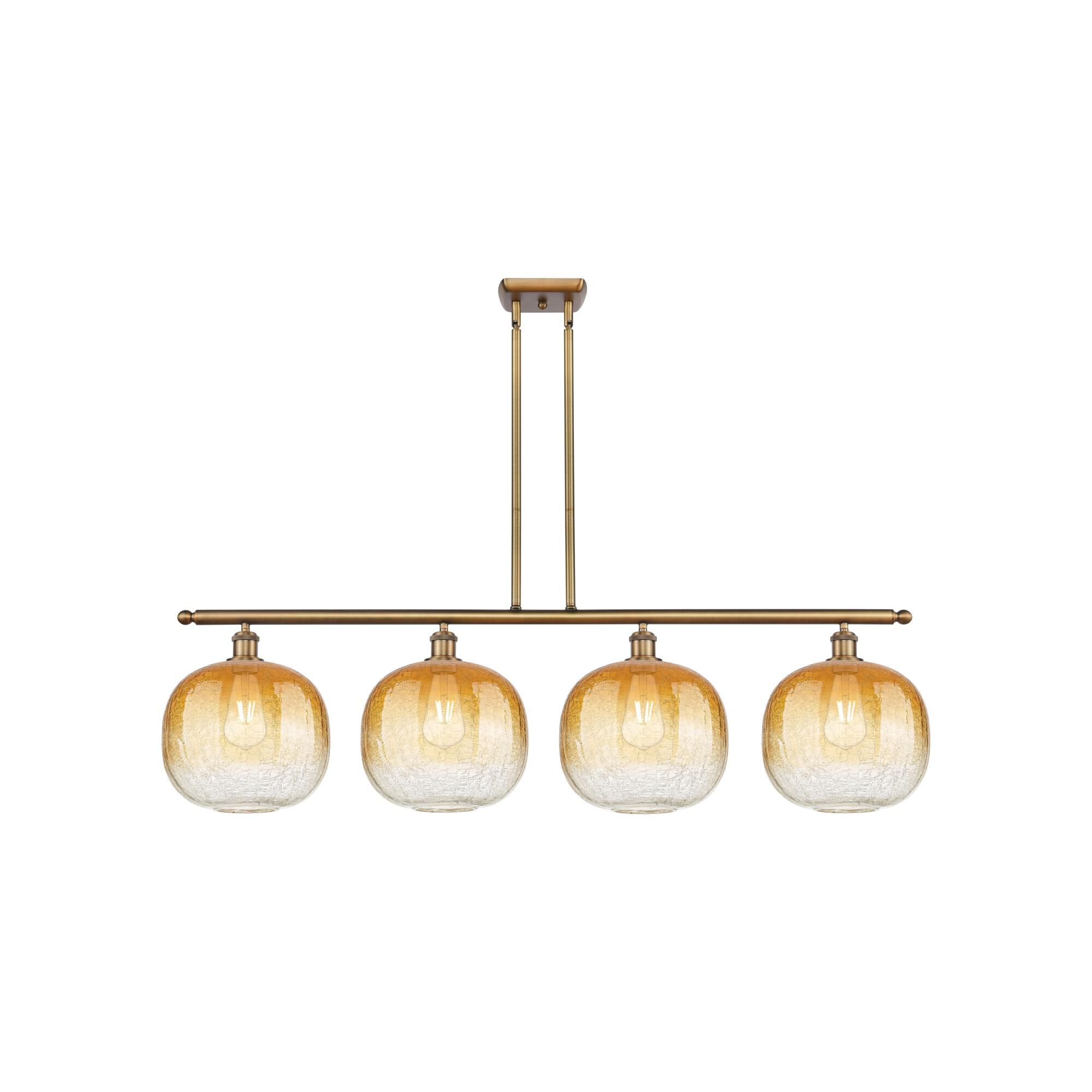 Shown in Brushed Brass finish and Amber glass