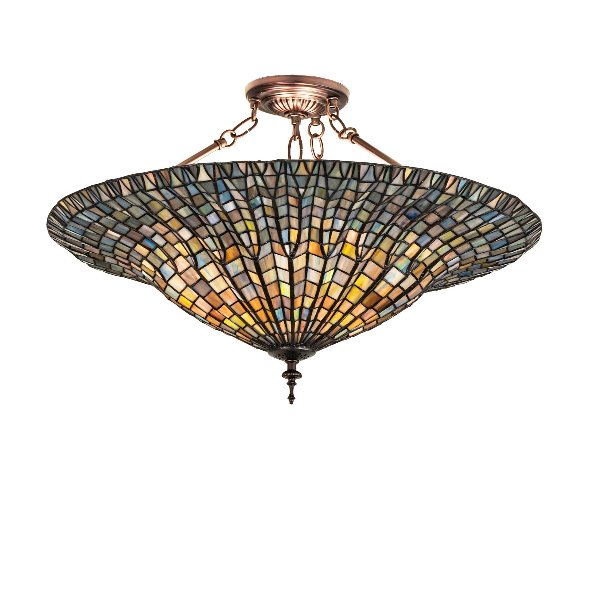 Tiffany Lotus Leaf 24 Inch 3 Light Semi Flush Mount by Meyda Lighting