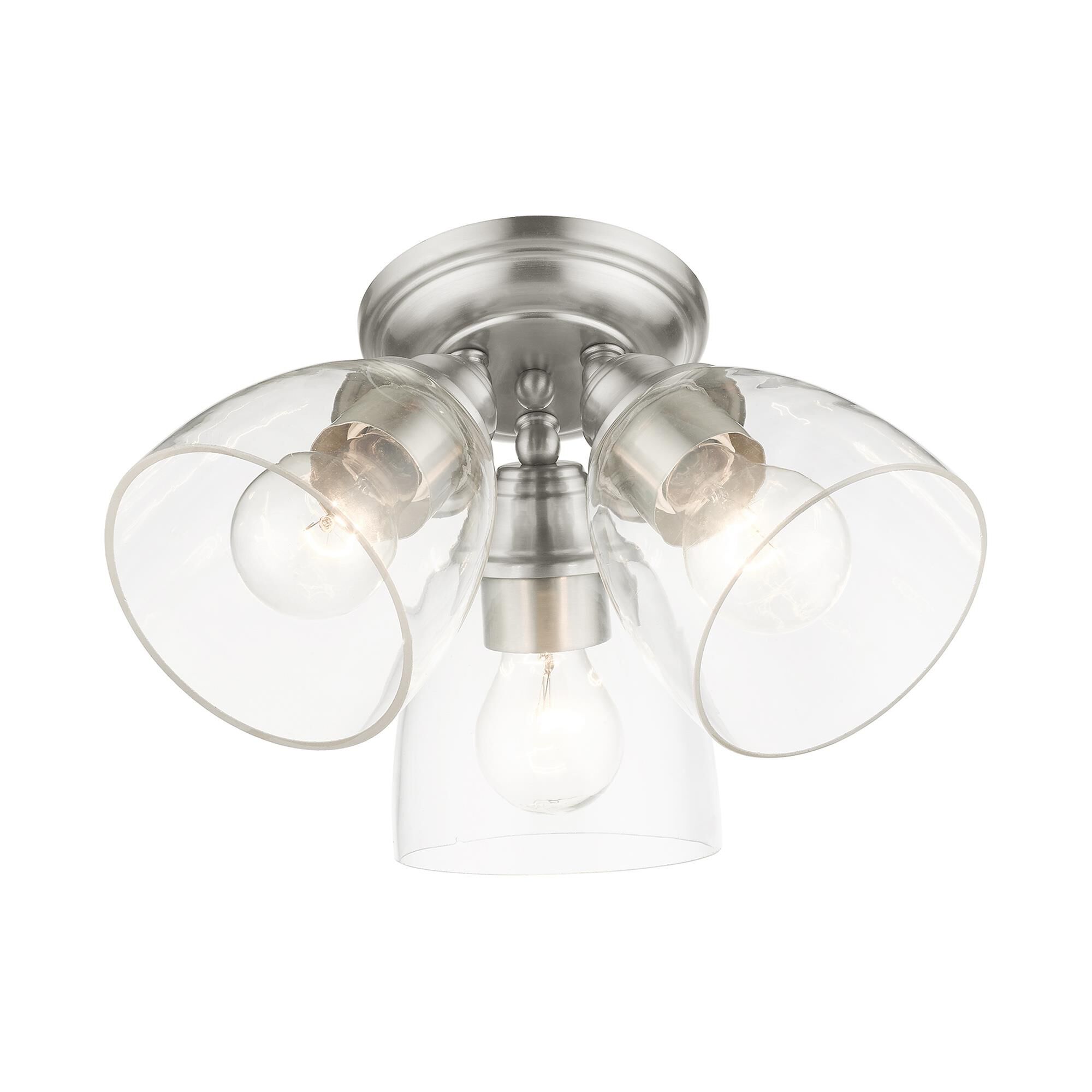 Shown in Brushed Nickel finish and Hand Blown Clear glass