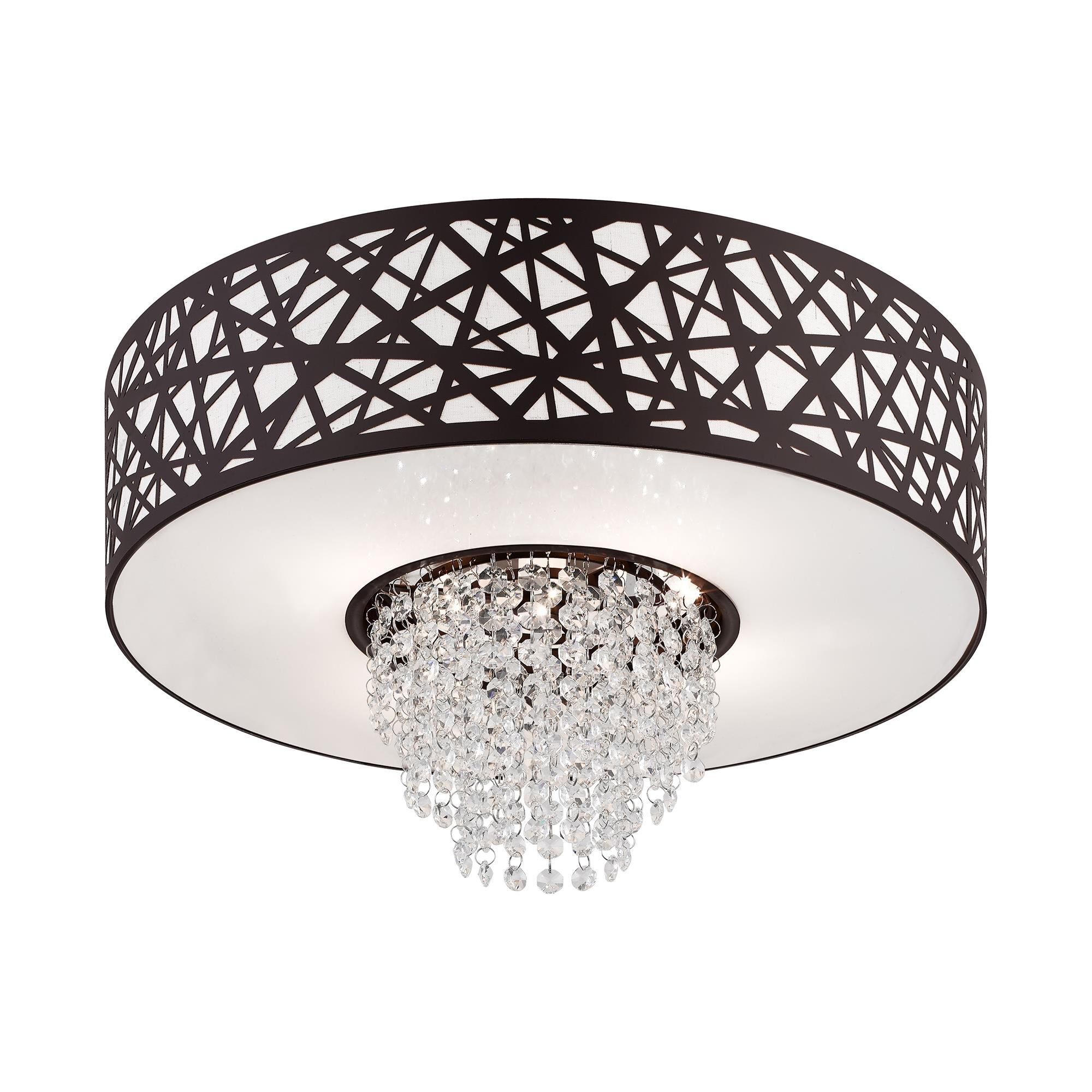 Shown in Bronze finish and Oatmeal Color Fabric Hardback  Inside & Clear Crystals shade