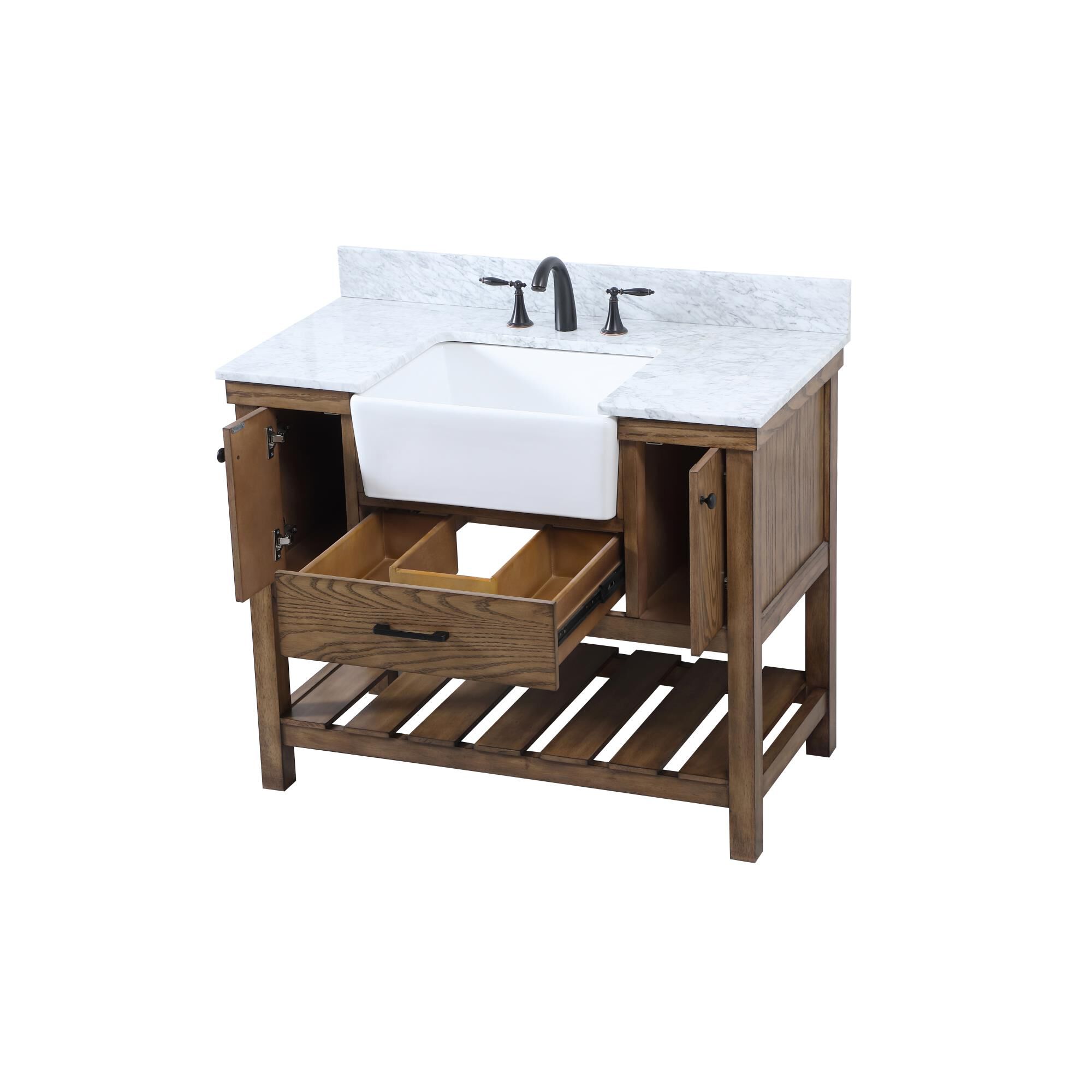 Shown in Driftwood finish and With Backsplash accent