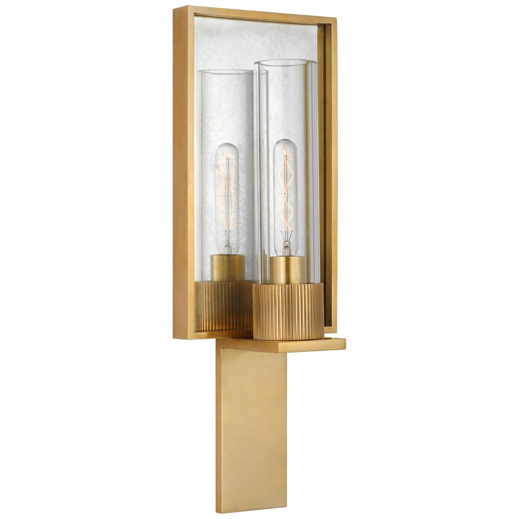 Shown in Antique Brass and Antique Mirror finish and Clear glass