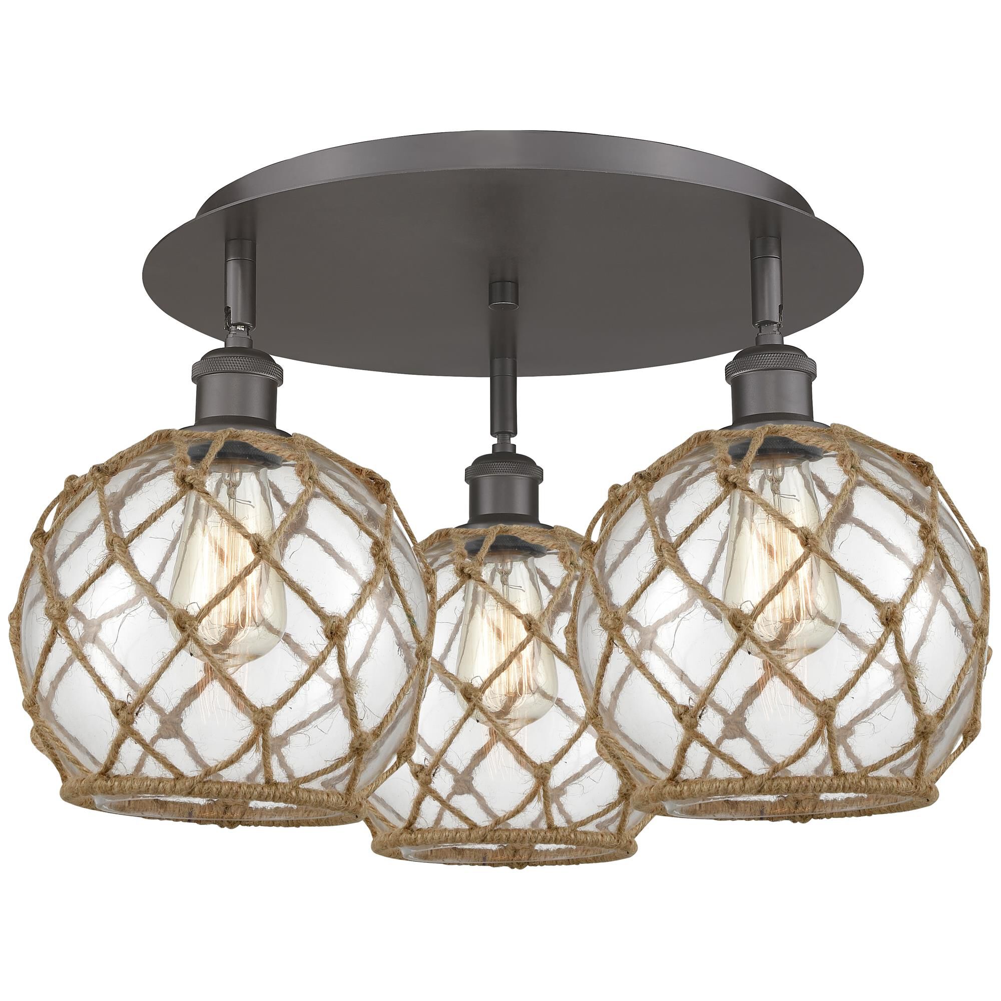 Shown in Oil Rubbed Bronze finish and Clear with Brown Rope glass