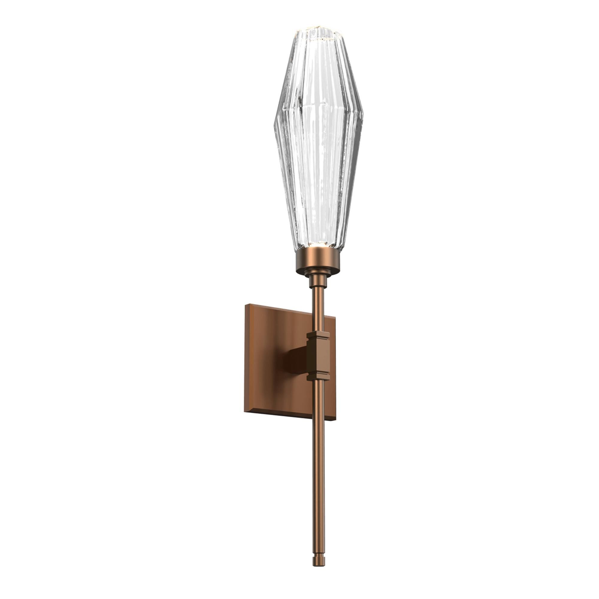 Shown in Burnished Brass finish and Optic Rib Clear glass