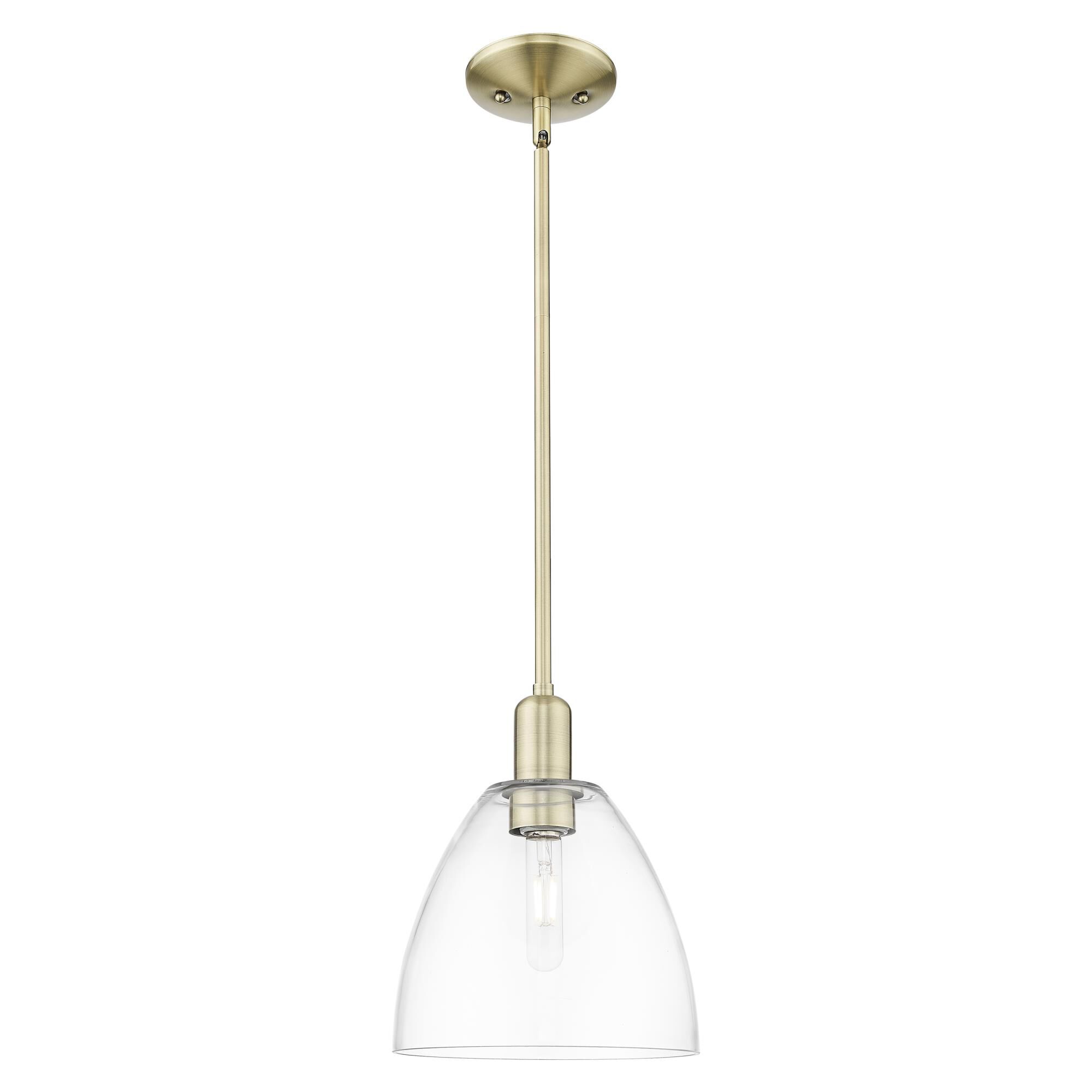 Shown in Antique Brass finish and Clear glass