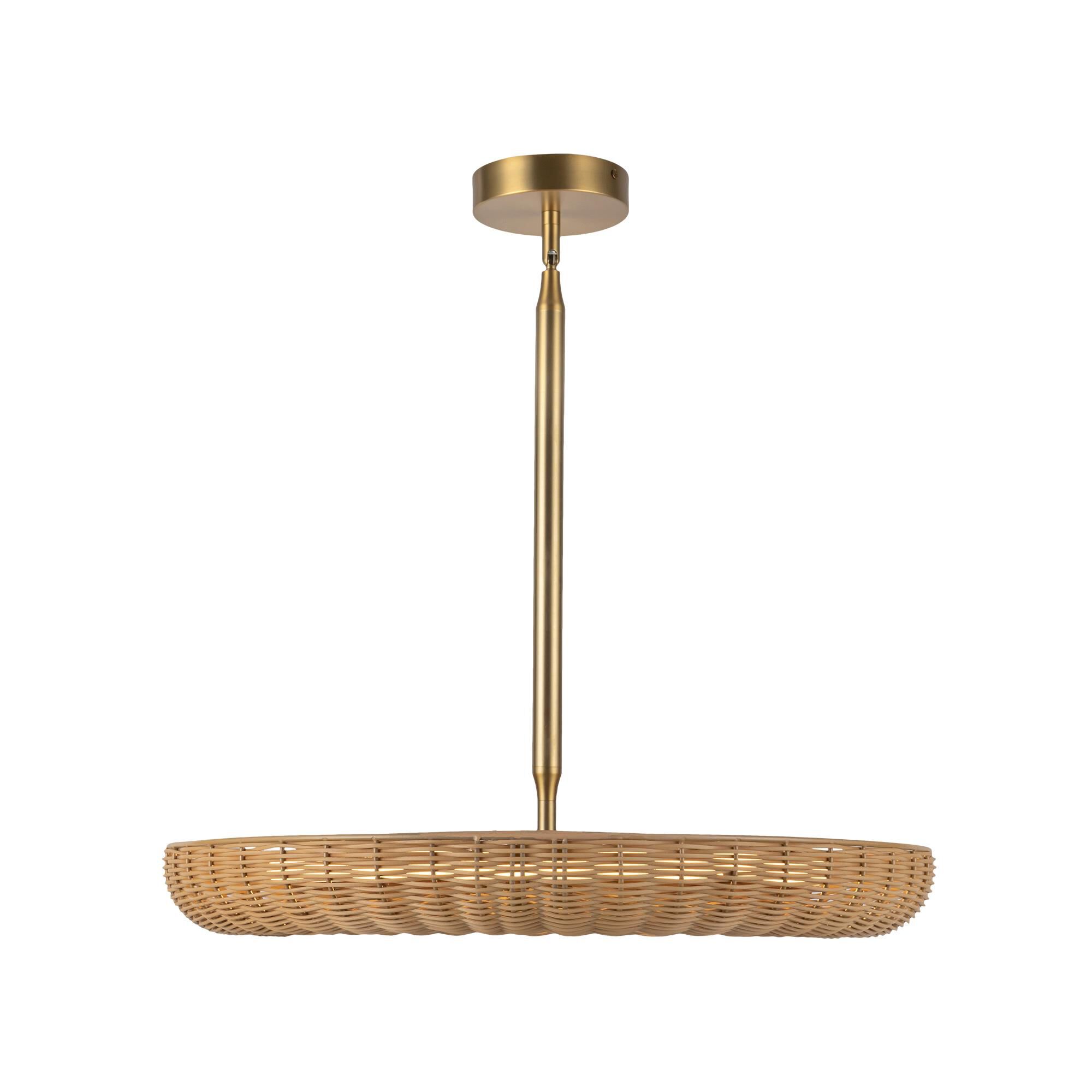 Shown in Brushed Gold finish and Frosted Acrylic Diffuser glass and Rattan shade