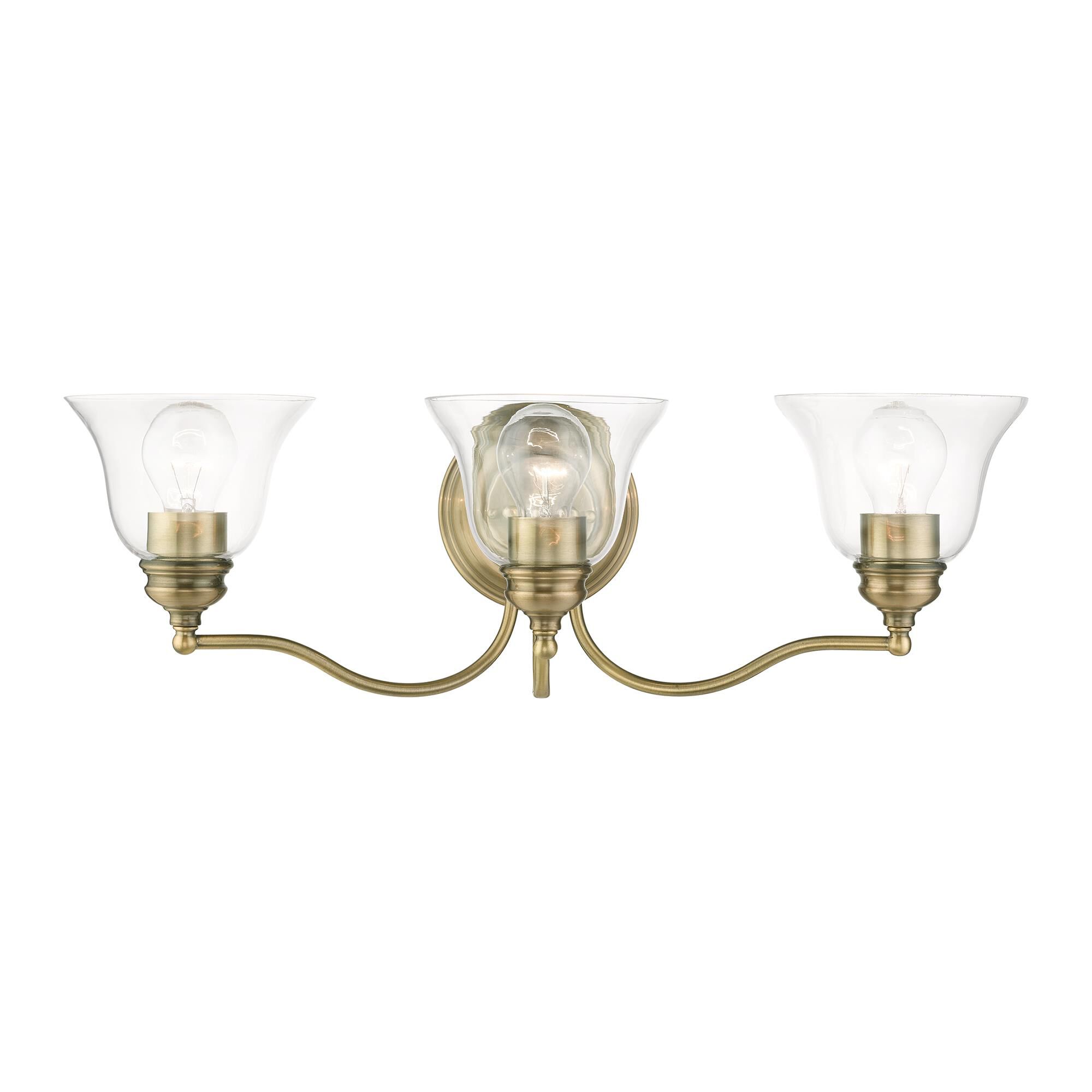 Shown in Antique Brass finish and Hand Blown Clear glass