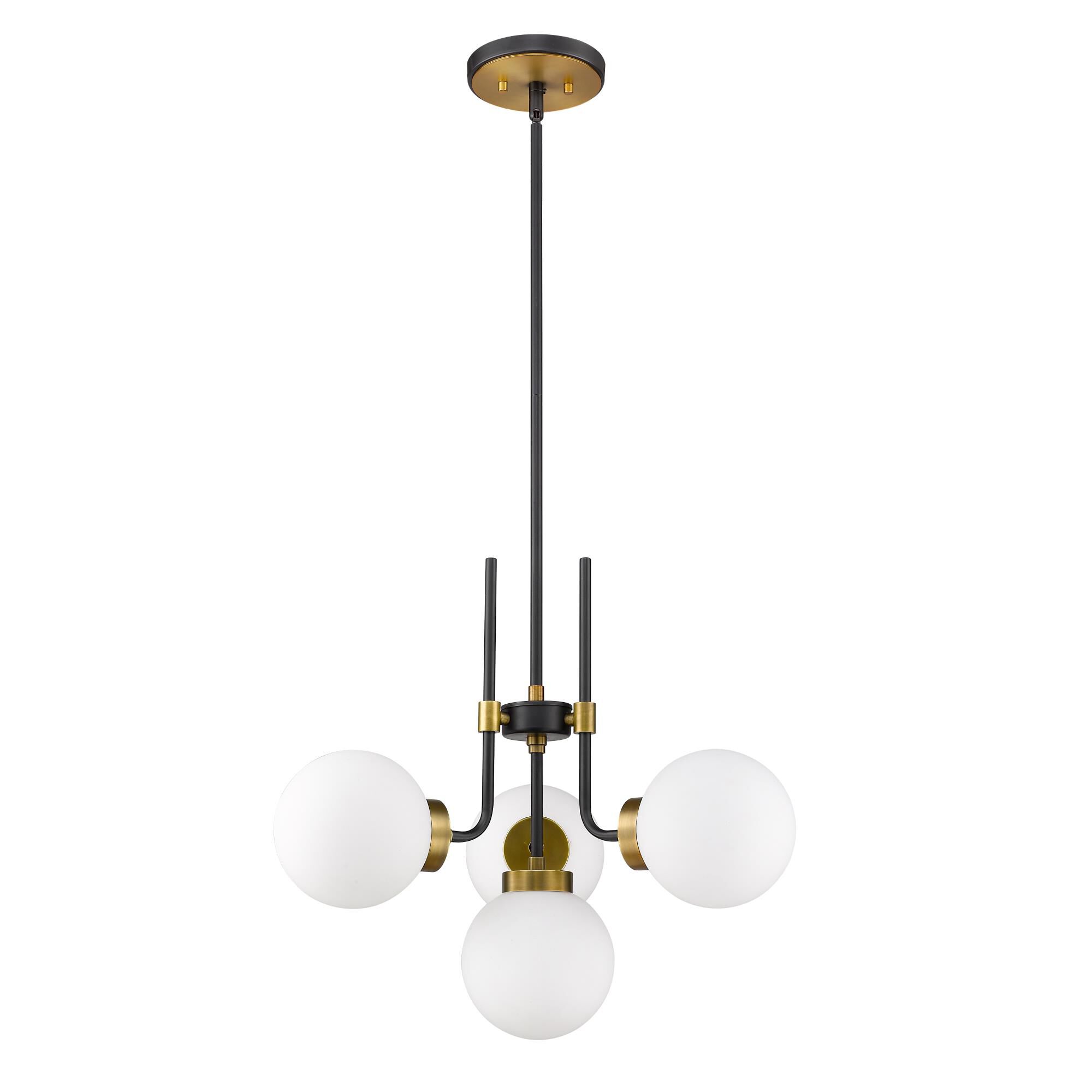 Shown in Matte Black + Olde Brass finish and Glass shade