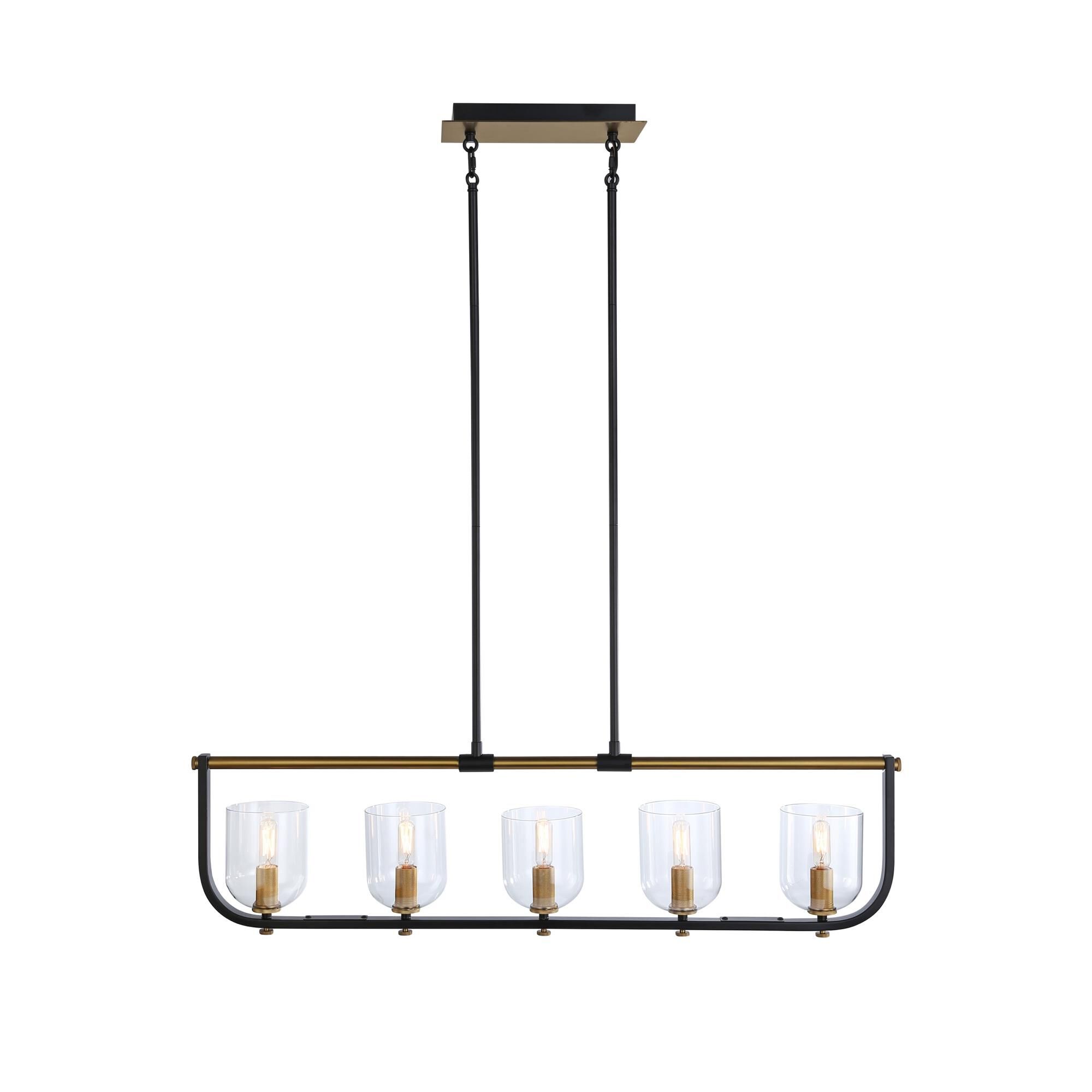 Shown in Black & Brass finish and Glass shade
