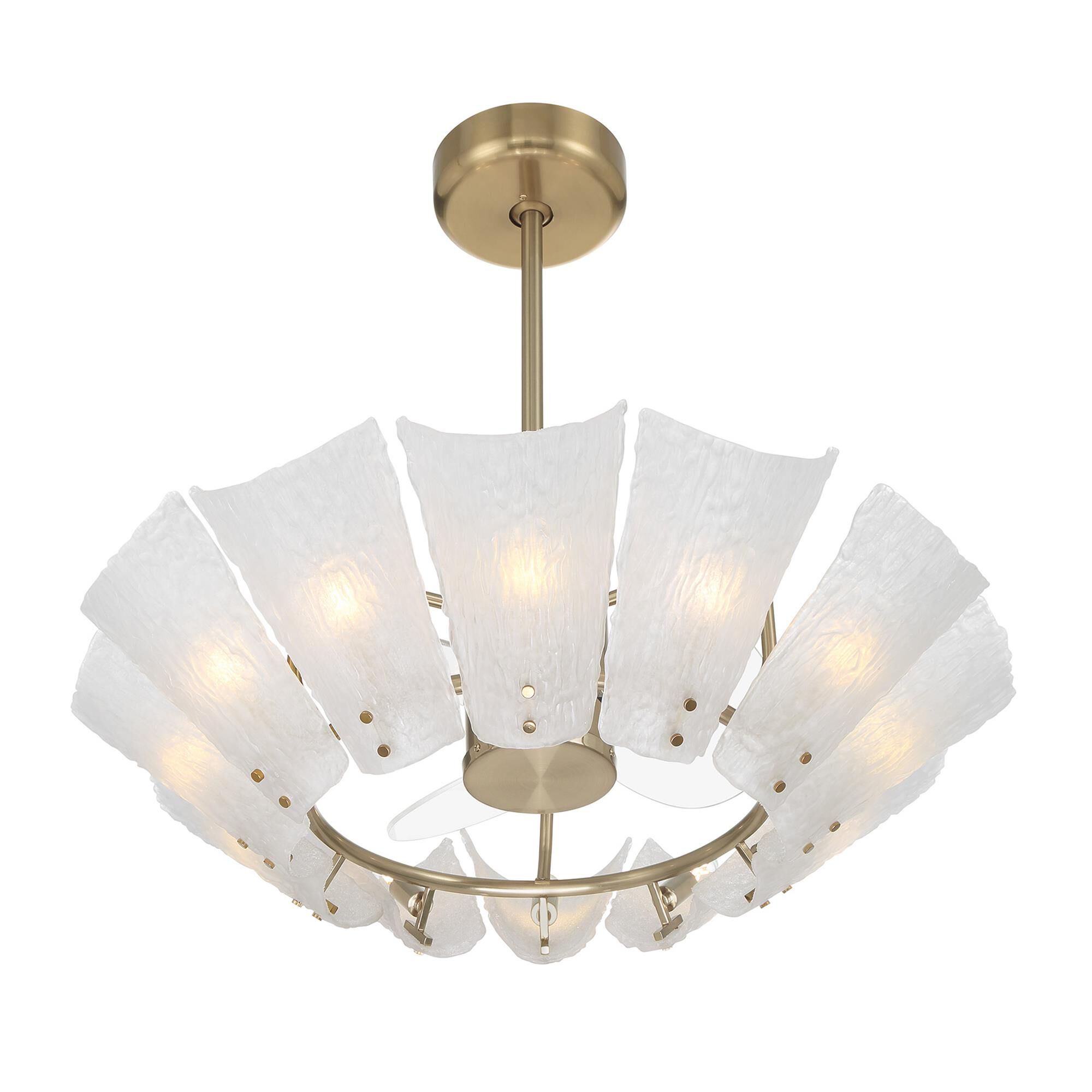 Shown in Noble Brass finish and Frosted Sugar glass