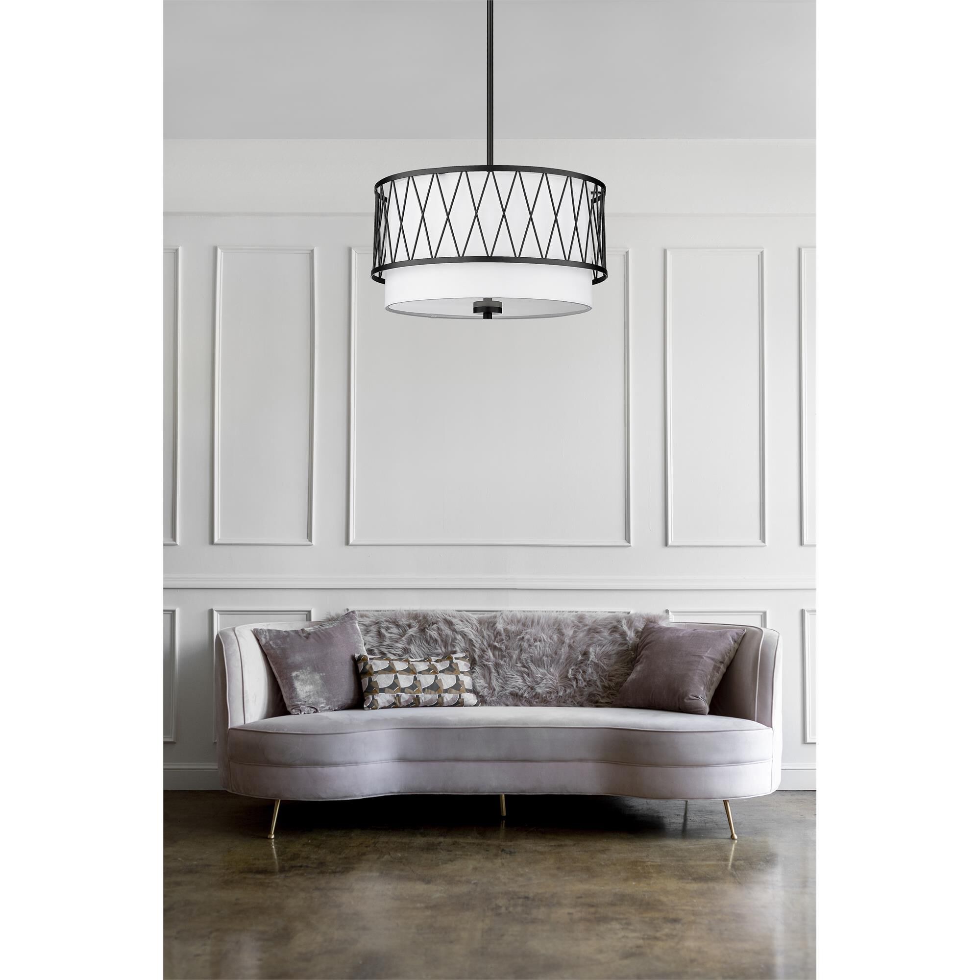 Shown in Matte Black finish and White glass and White shade