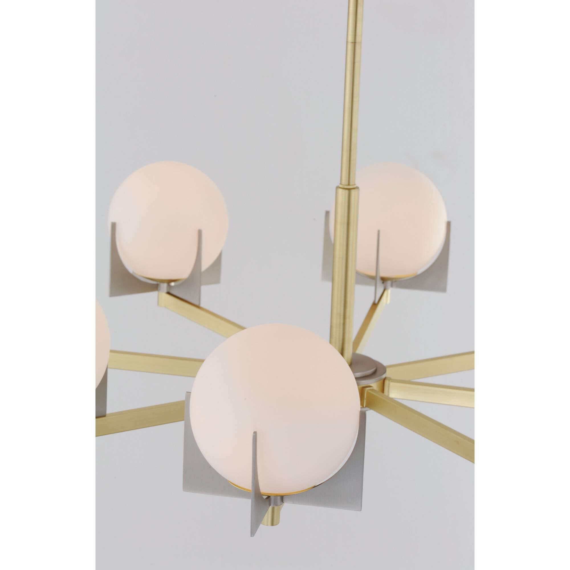 Shown in Satin Brass -  Brushed Platinum finish and Satin White glass