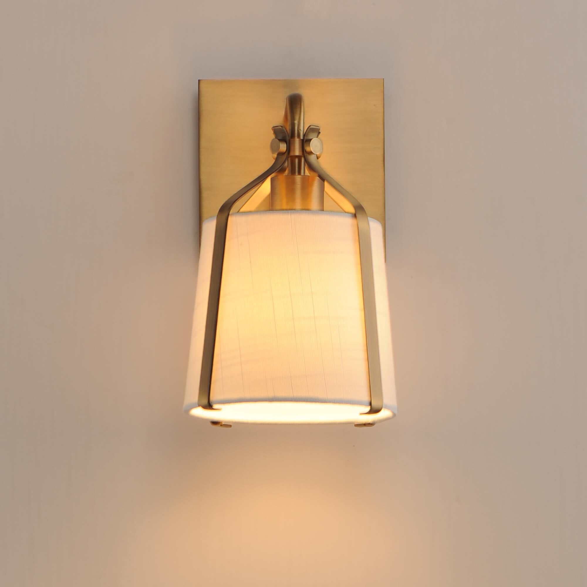 Shown in Natural Aged Brass finish and Cloth shade
