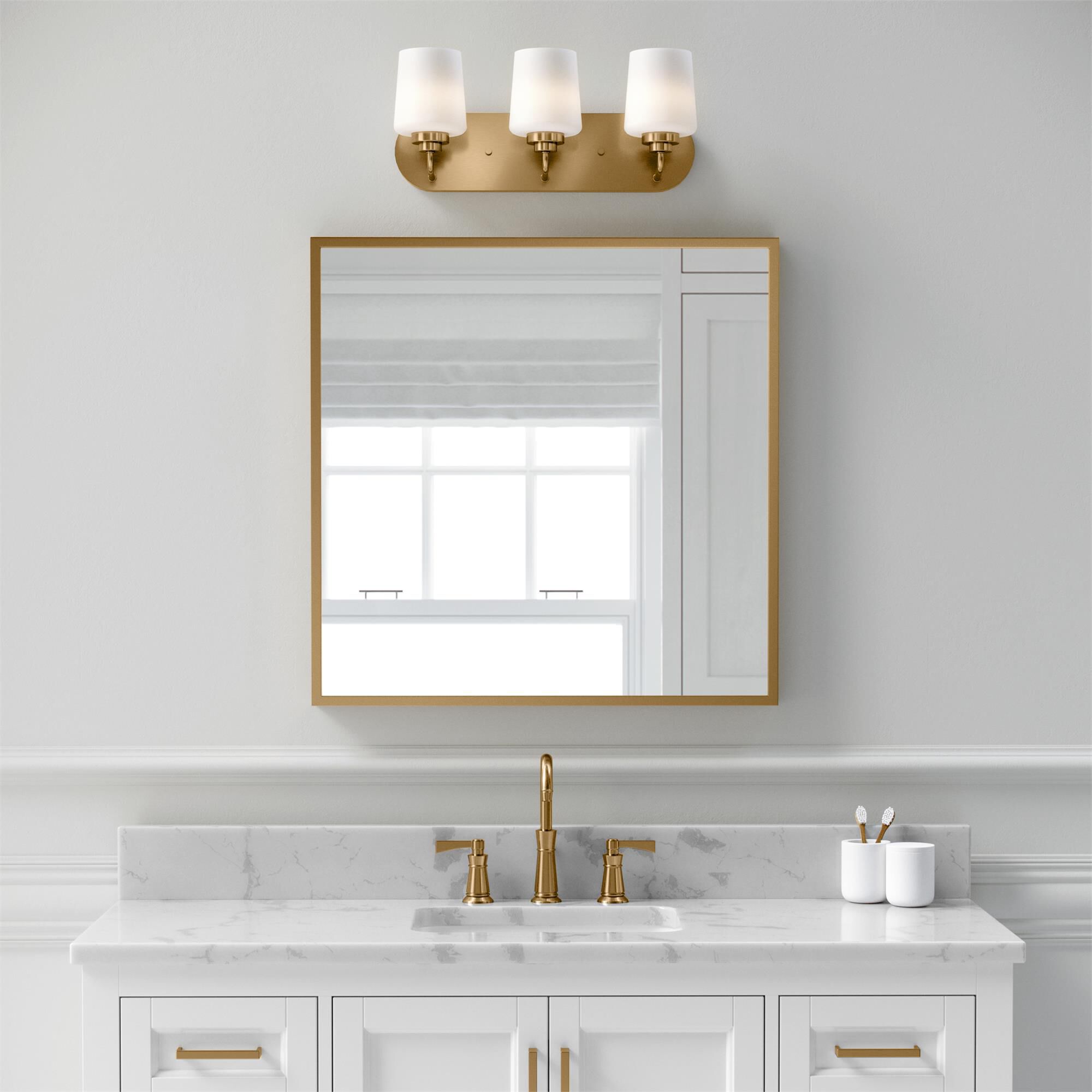 Shown in Satin Brass finish and Etched with White Inside glass