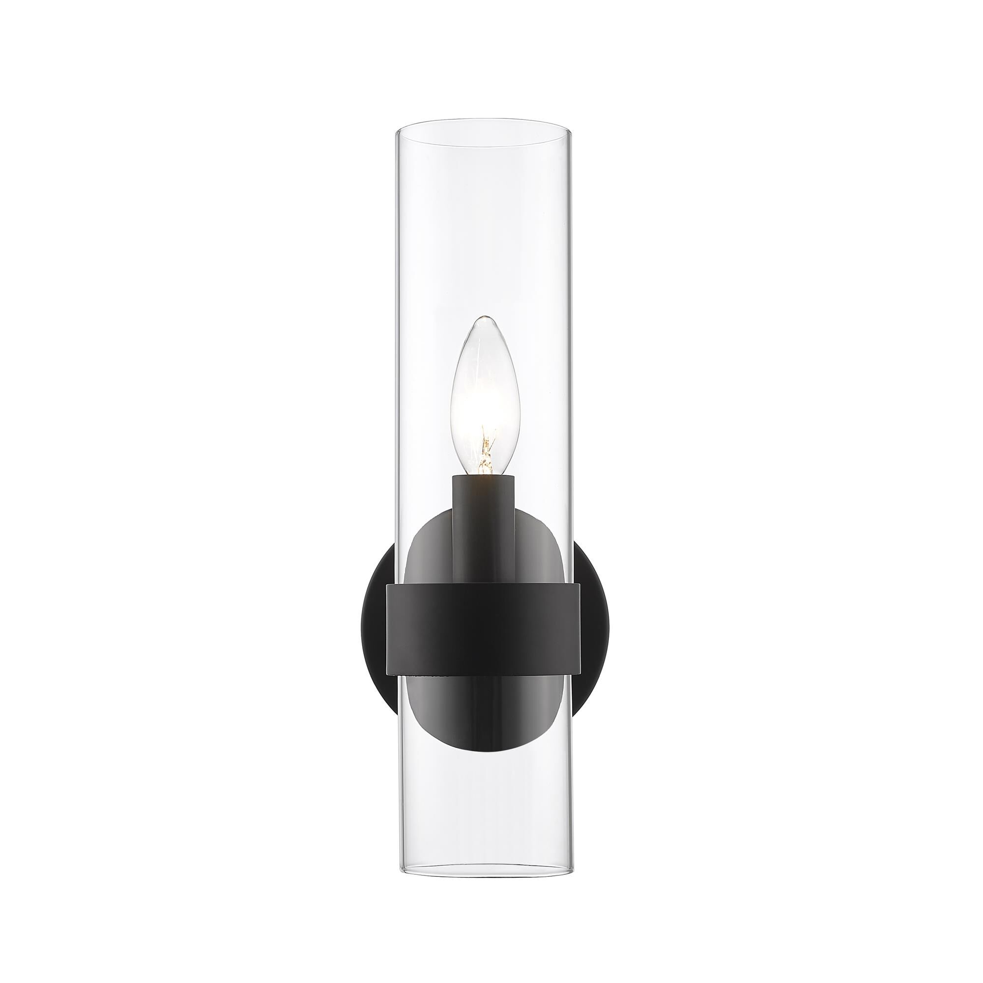 Shown in Matte Black finish and Glass shade