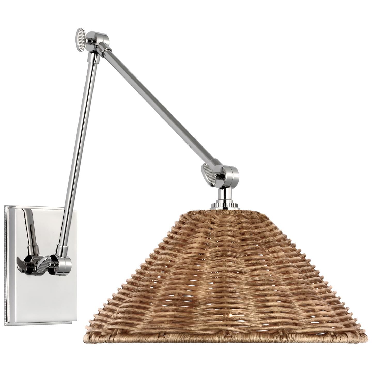 Shown in Polished Nickel finish and Natural Wicker shade