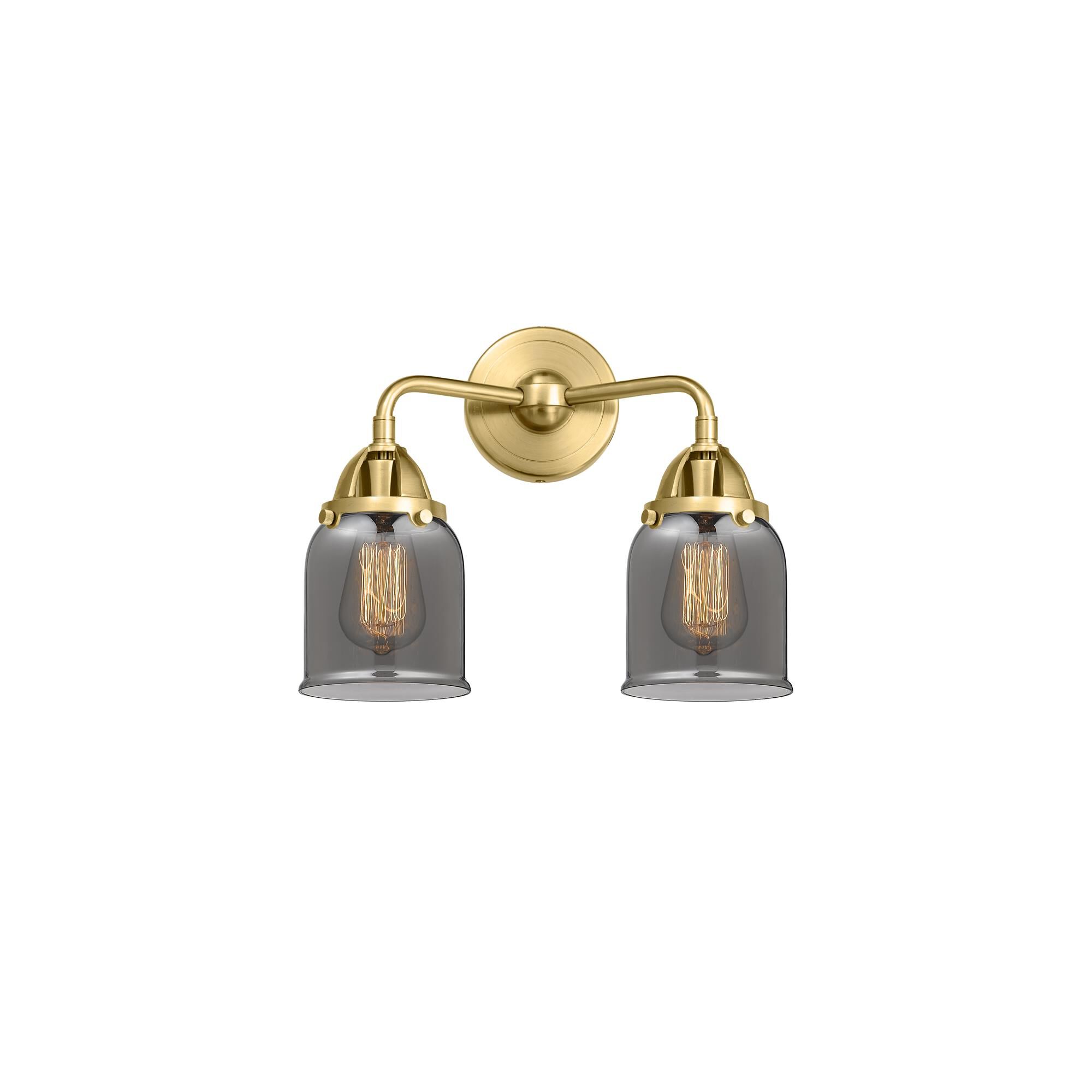 Shown in Satin Gold finish and Plated Smoke Small Bell glass and No Shade shade