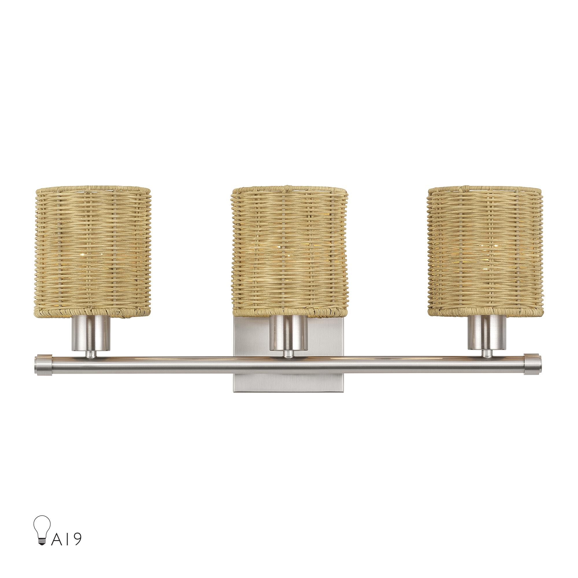 Shown in Brushed Nickel finish and Hand-Woven Rustic Walnut Color Rattan shade