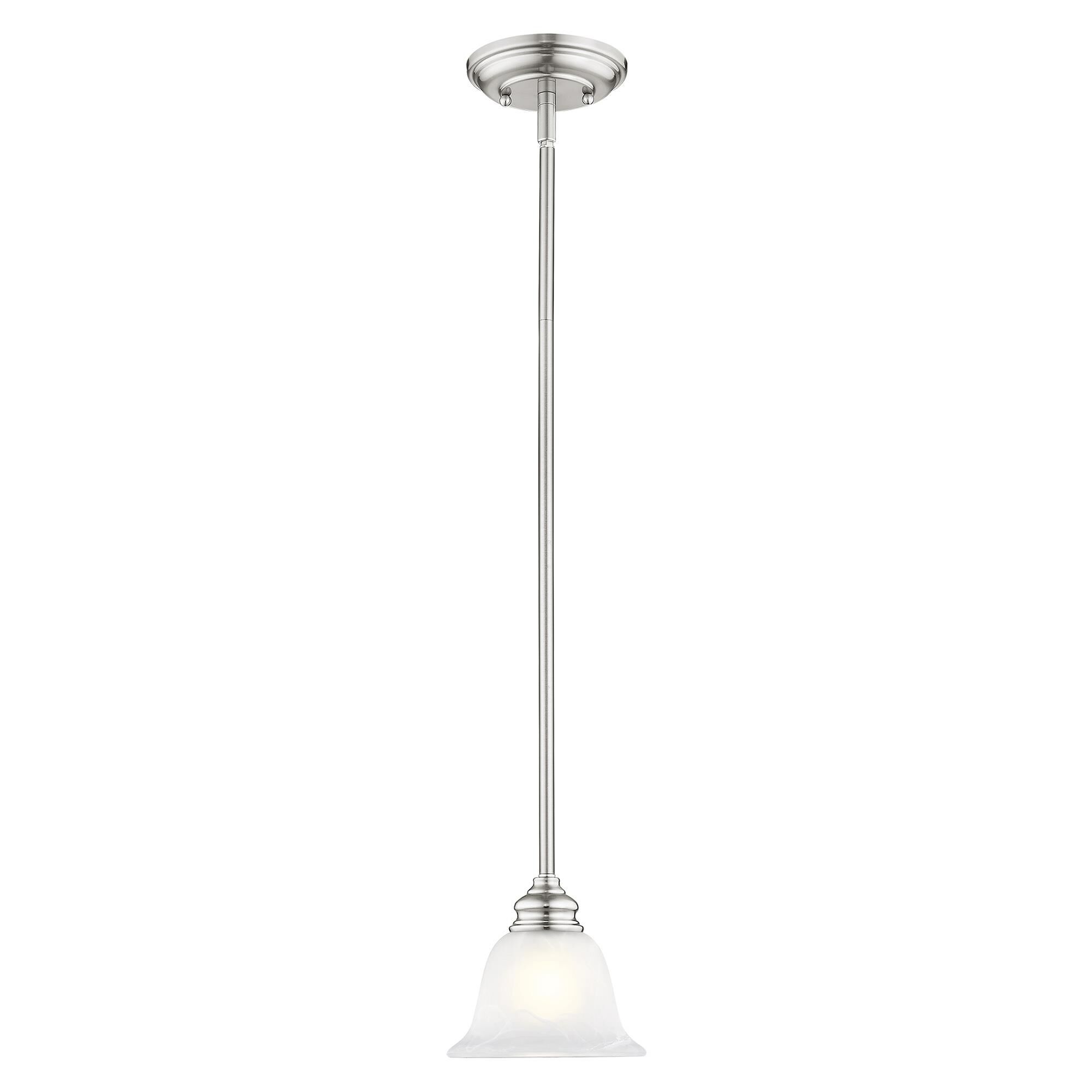 Shown in Brushed Nickel finish and White Alabaster glass