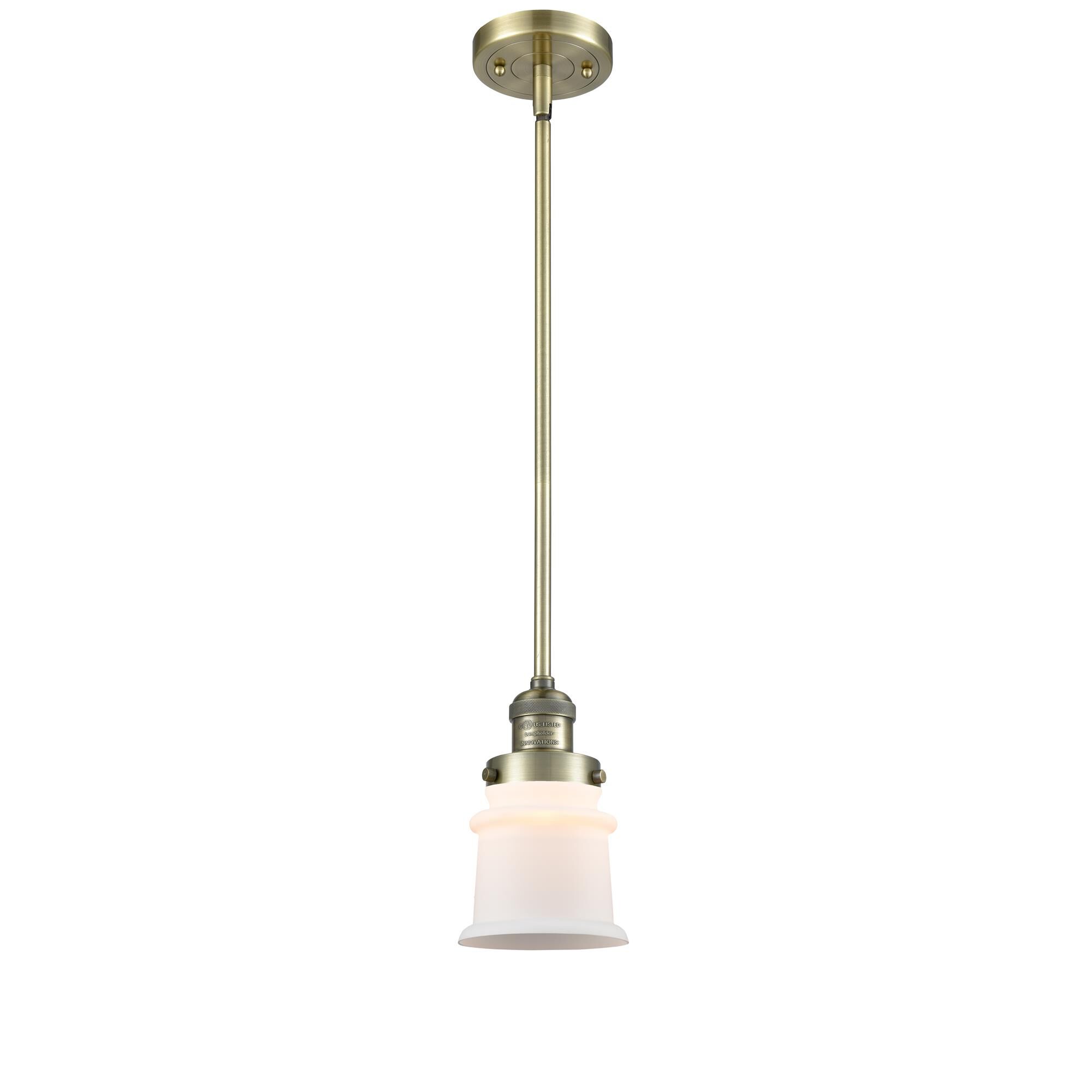 Shown in Antique Brass finish and Frosted glass