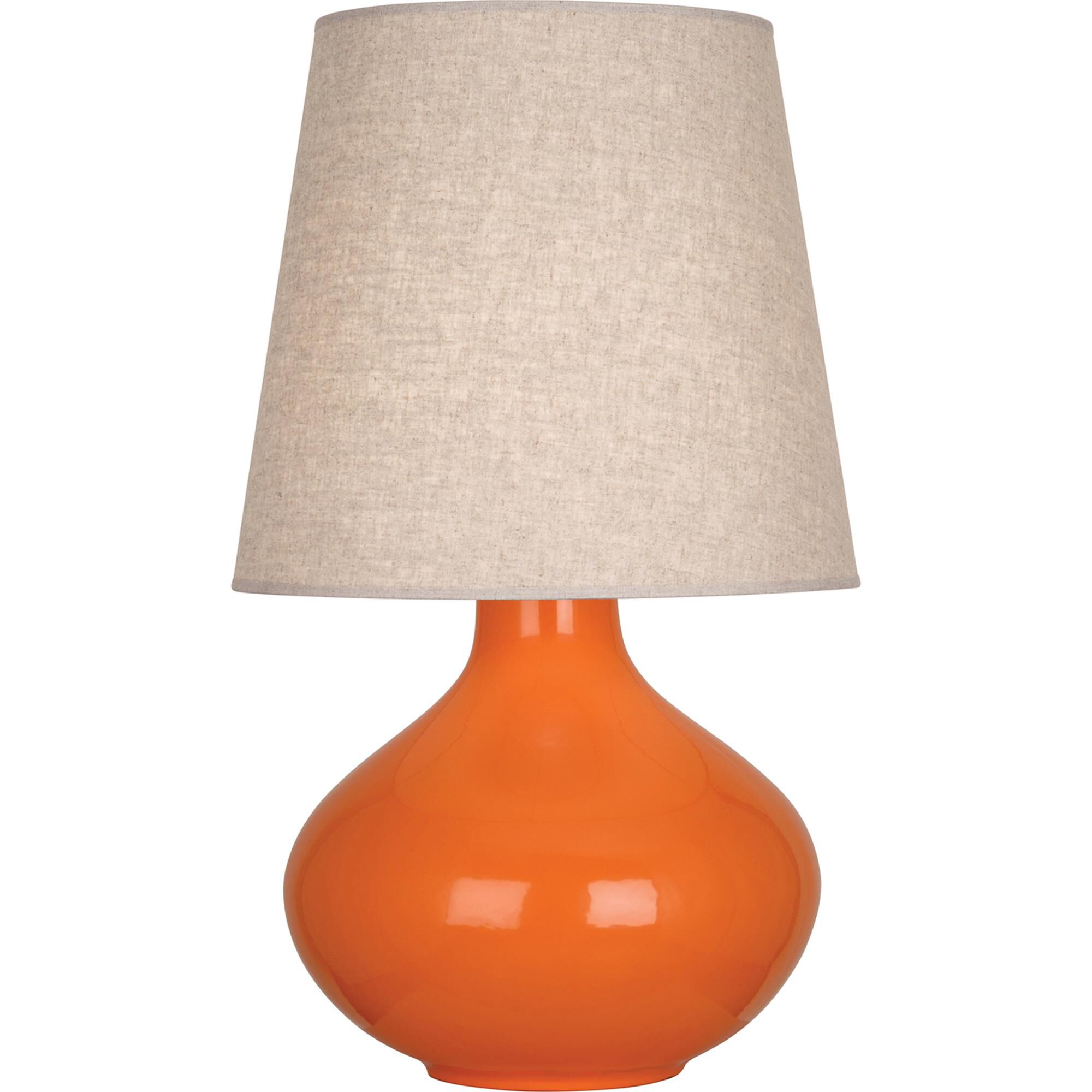 Shown in Pumpkin Glazed Ceramic finish and Buff Linen shade