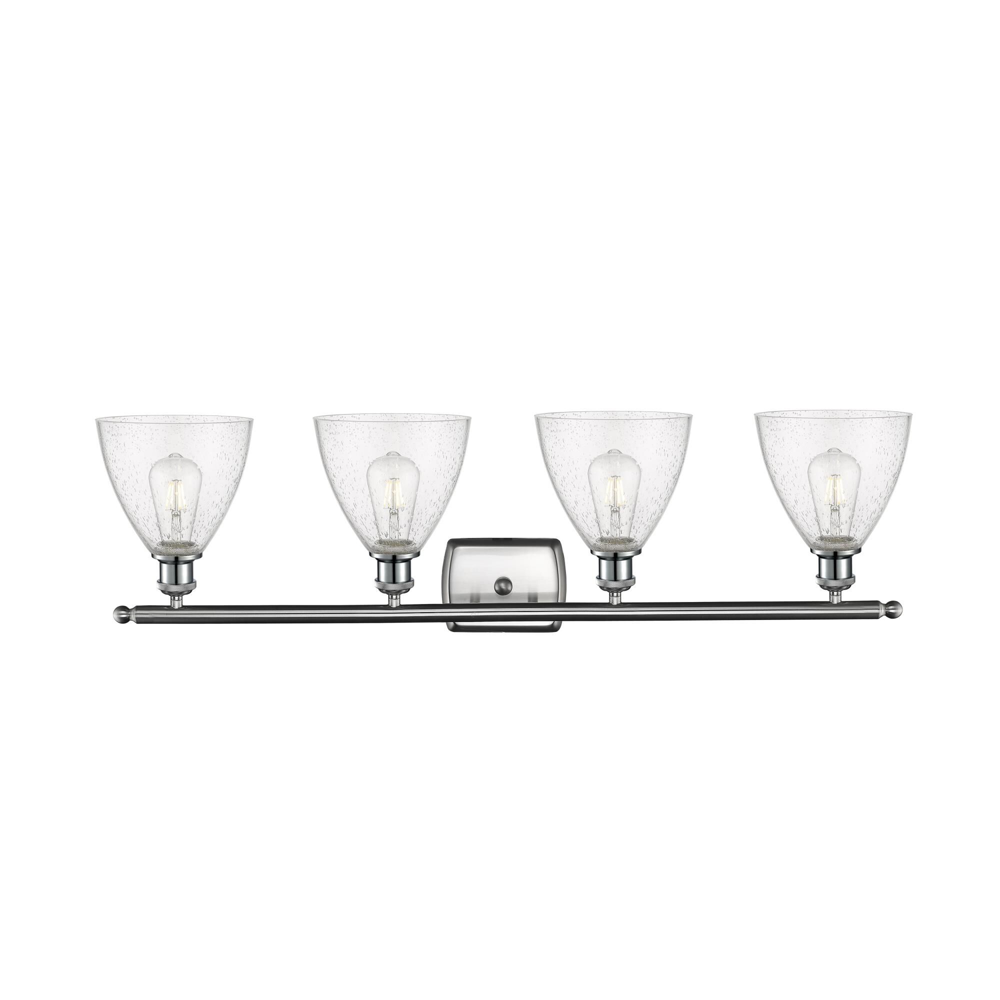 Shown in Brushed Satin Nickel finish and Seedy Ballston Dome glass and No Shade shade