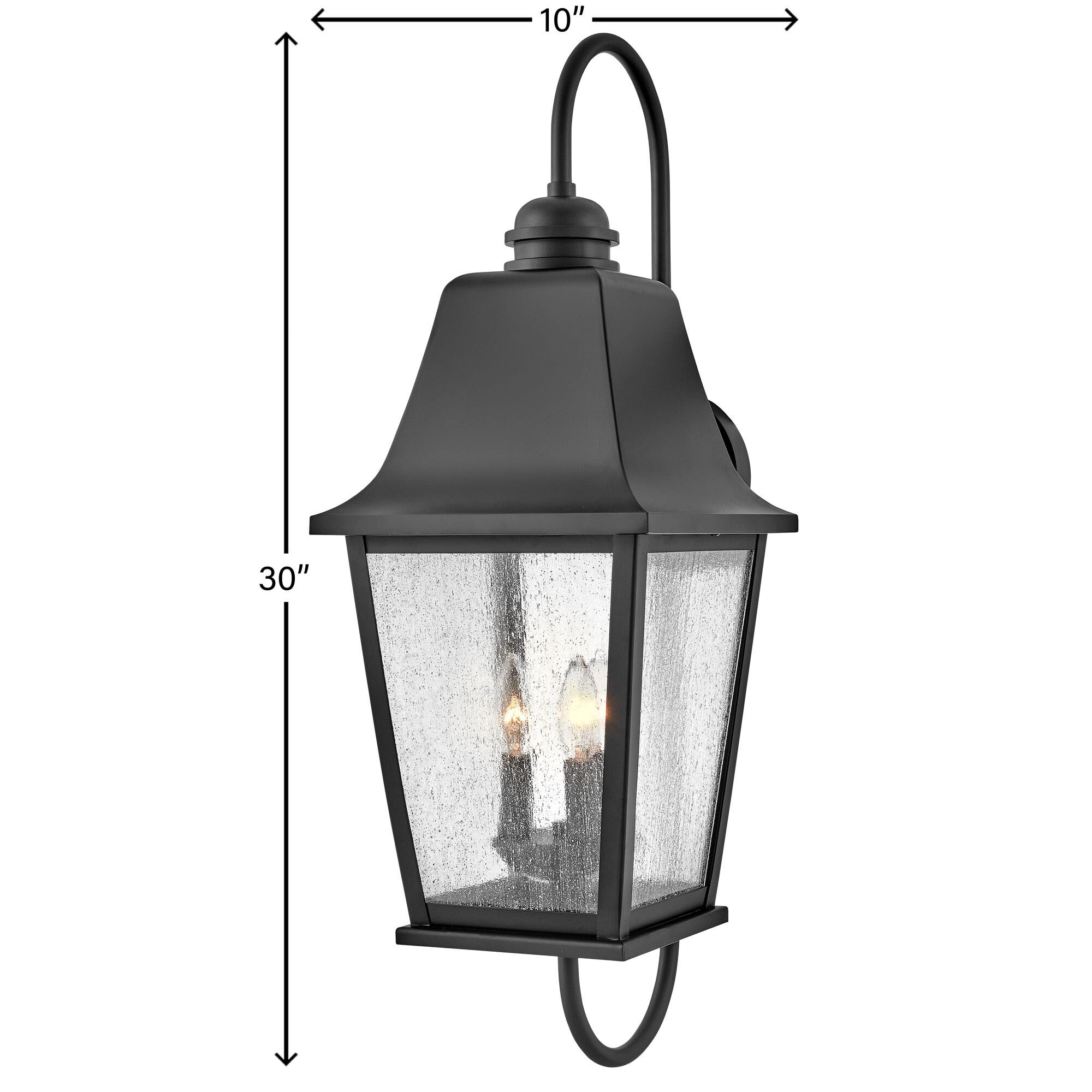 Shown in Black finish and Clear Seedy glass