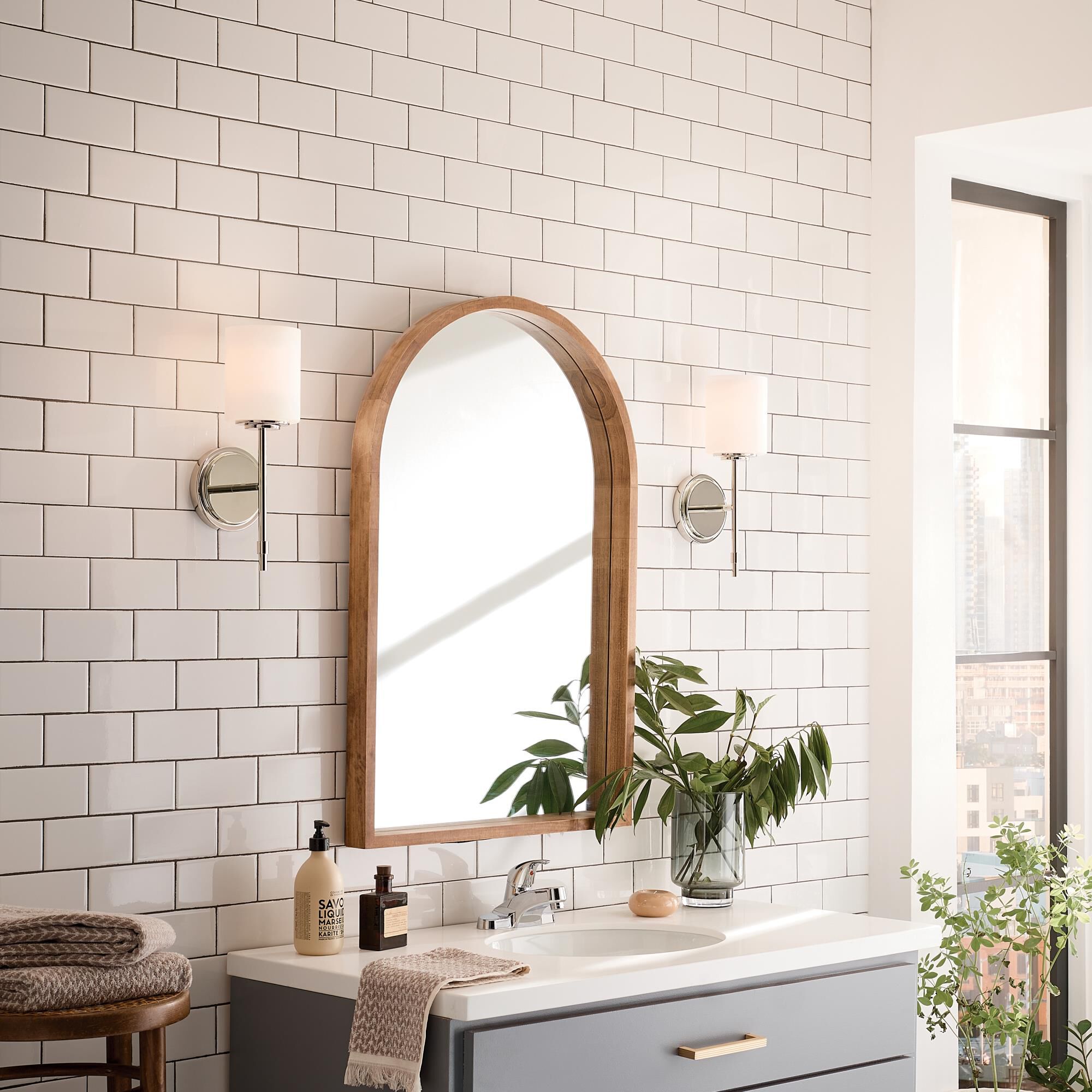 Shown in Polished Nickel finish and Satin Etched Cased Opal glass