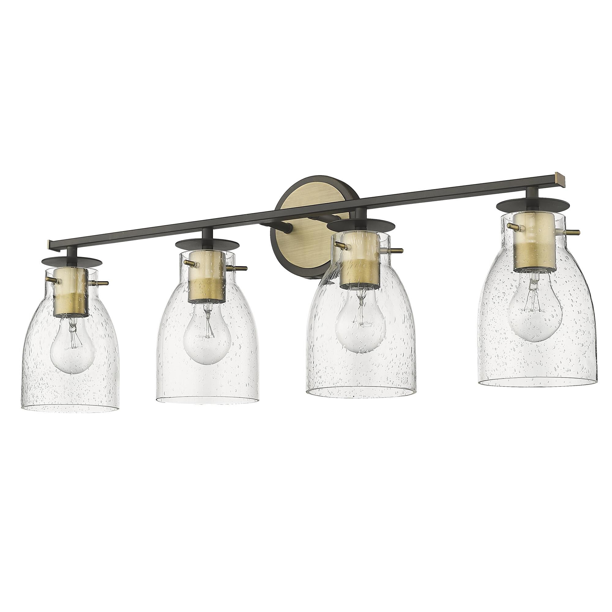 Shown in Oil Rubbed Bronze And Antique Brass finish and Clear Seedy Glass shade