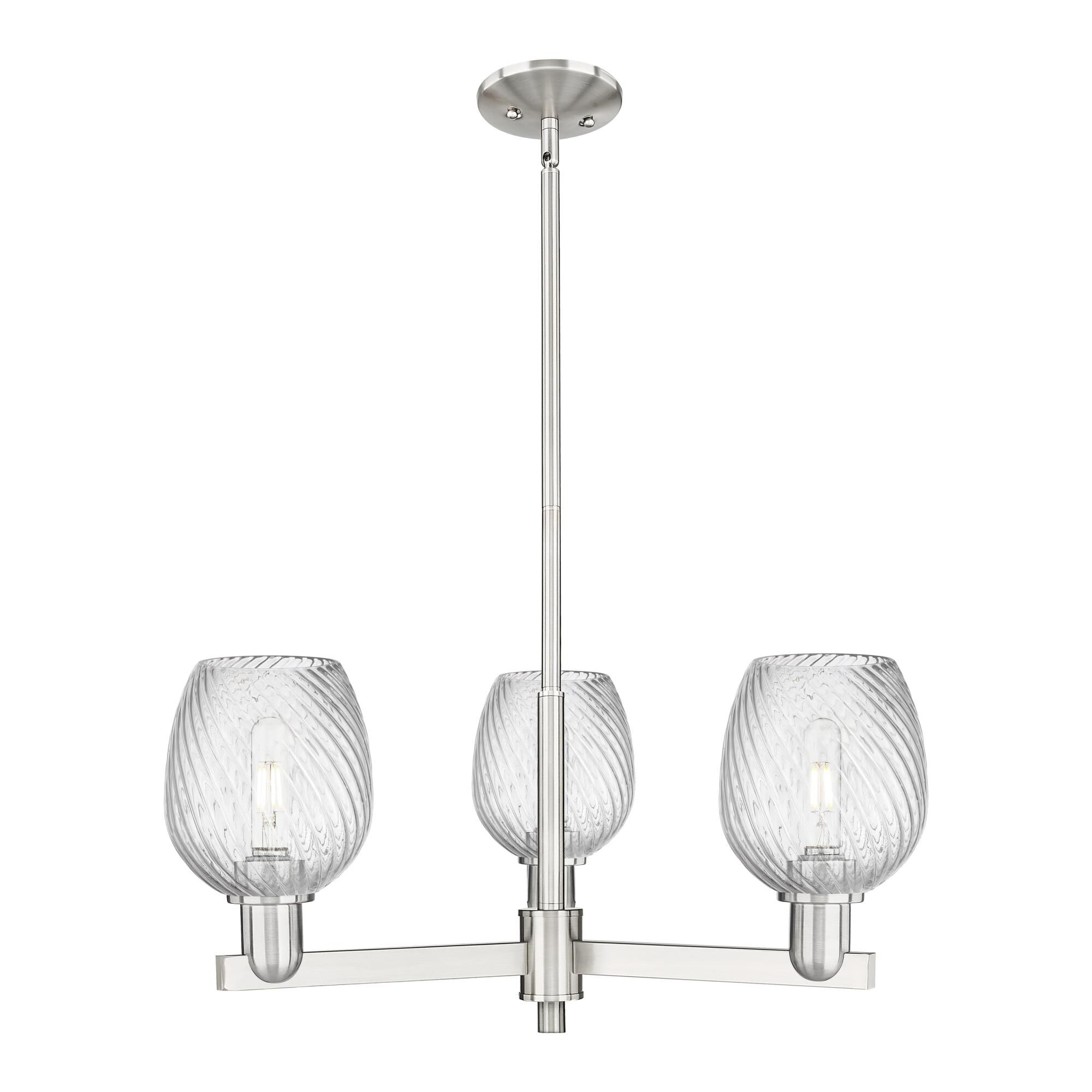 Shown in Satin Nickel finish and Clear Spiral Fluted glass