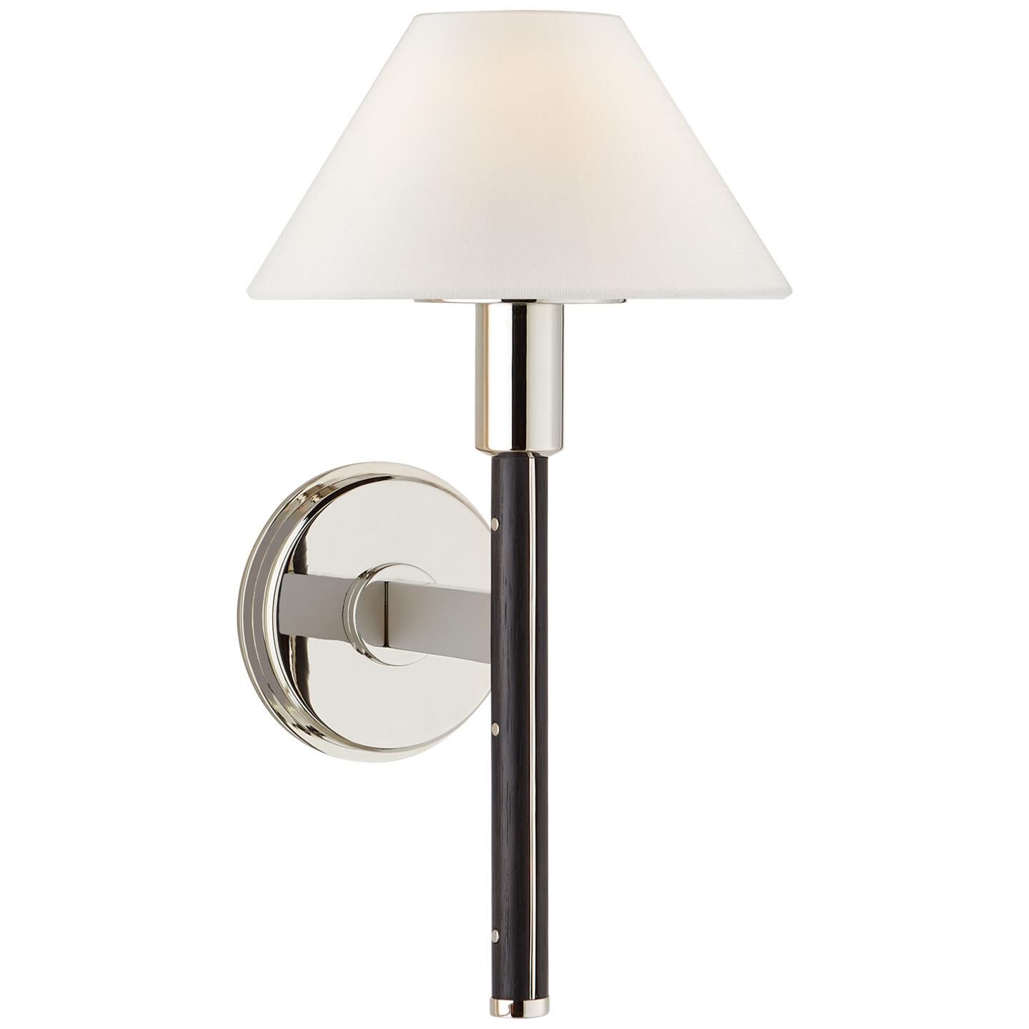 Shown in Polished Nickel And Black Ebony finish and Linen shade