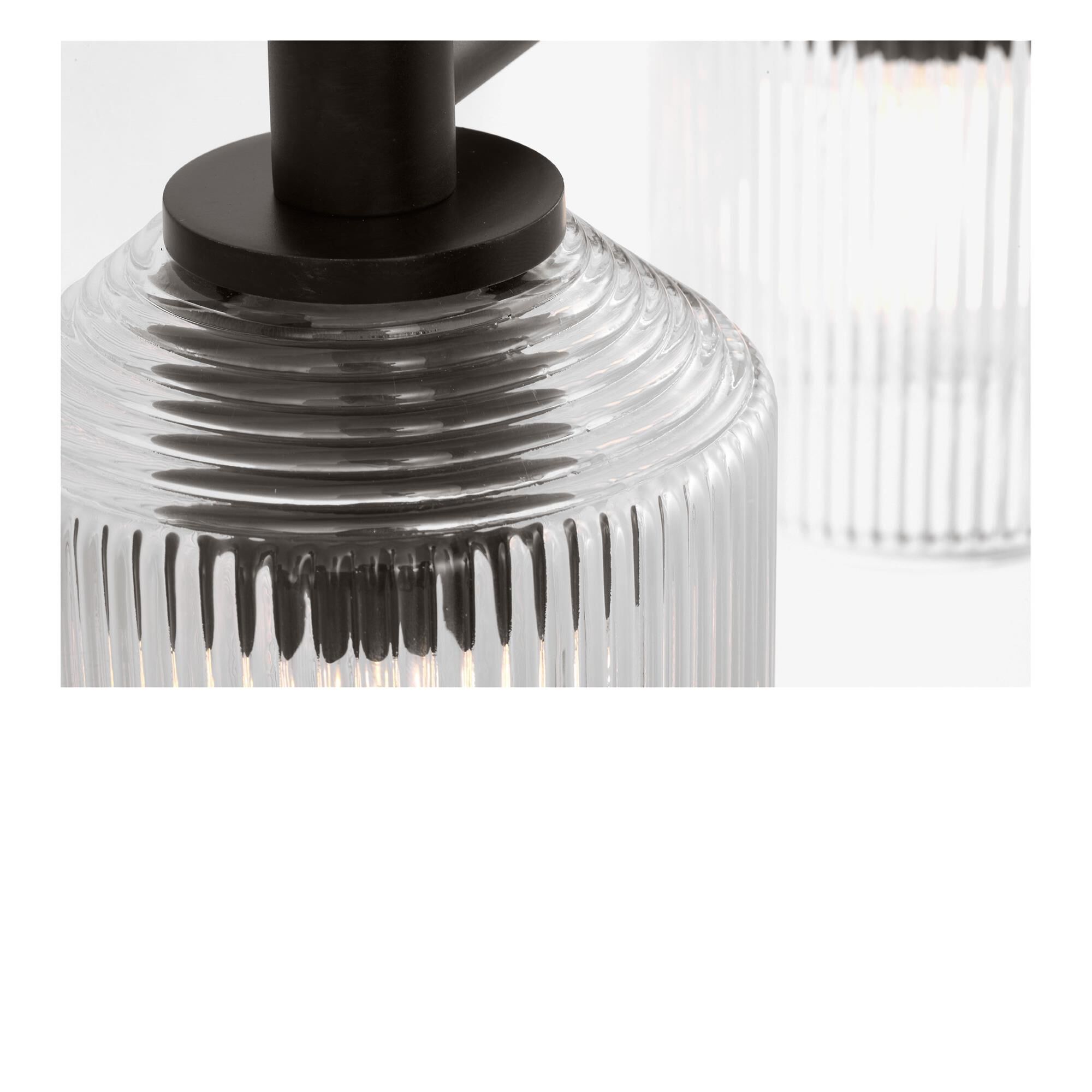 Shown in Aged Iron finish and Clear Ribbed glass