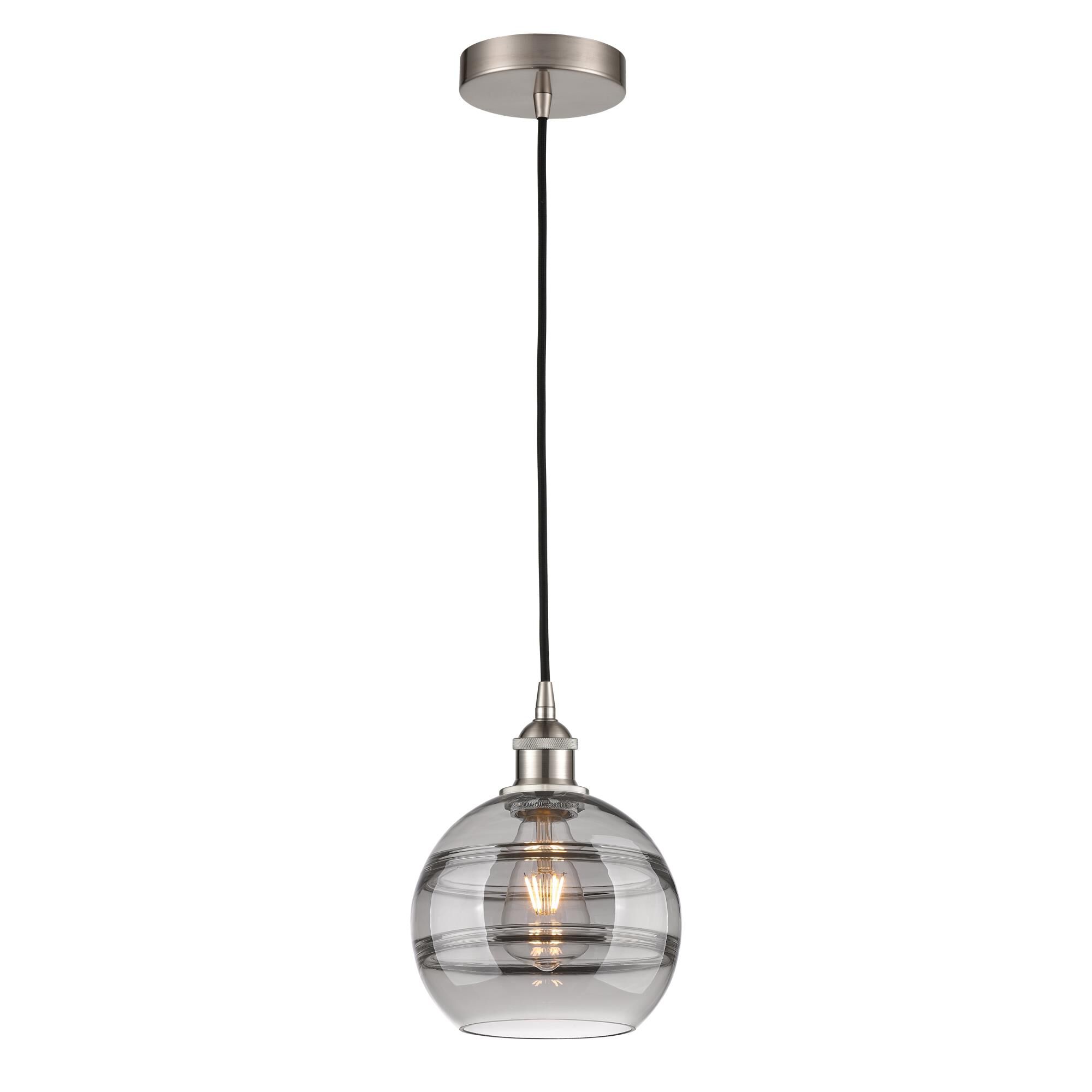 Shown in Brushed Satin Nickel finish and Light Smoke glass