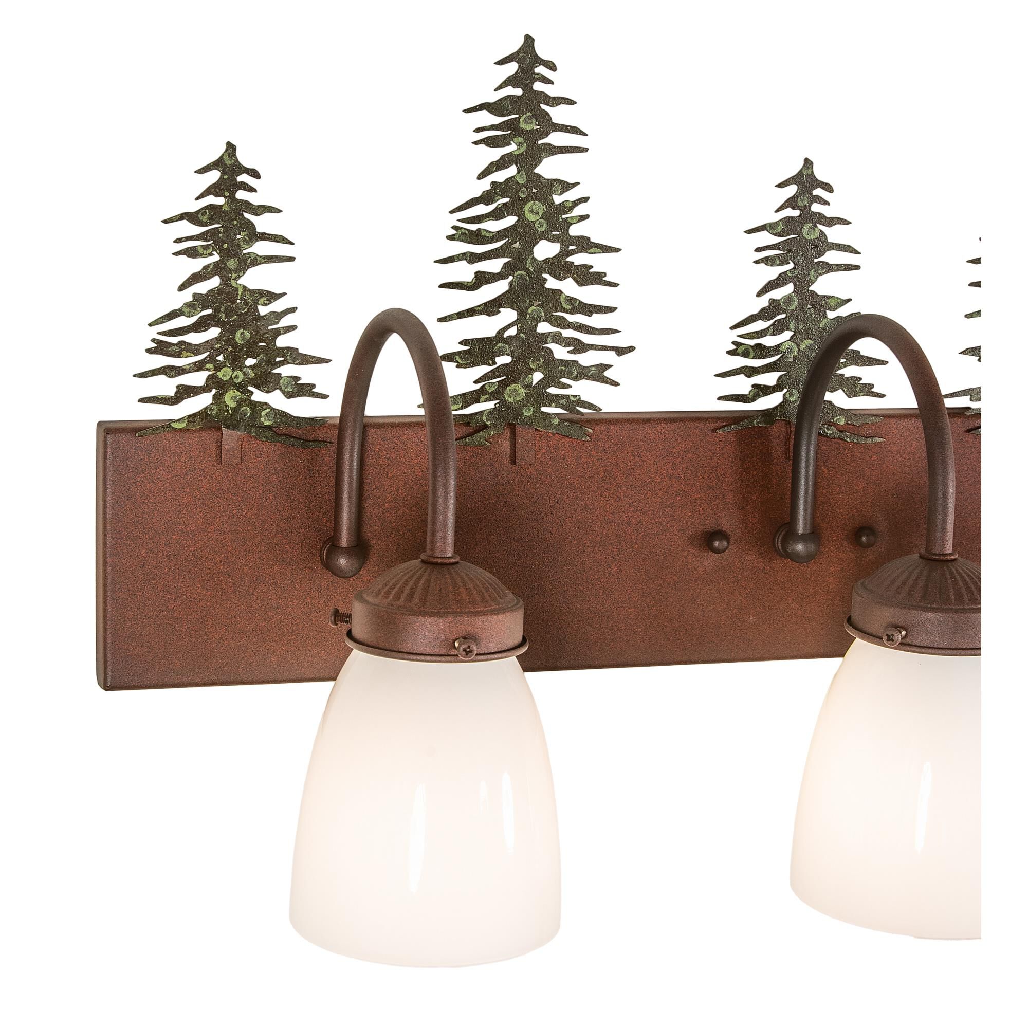 Shown in Rust Finish finish and Green;White glass