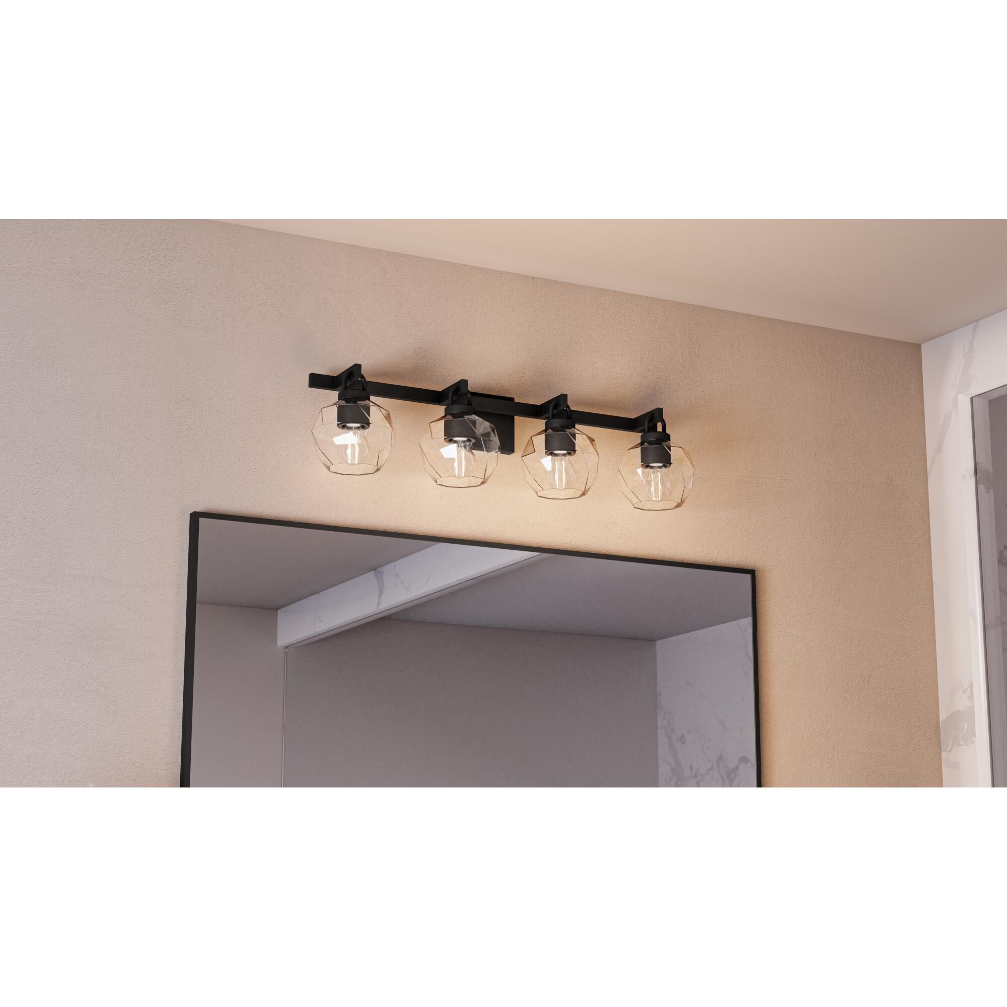 Shown in Matte Black finish and Clear Faceted glass