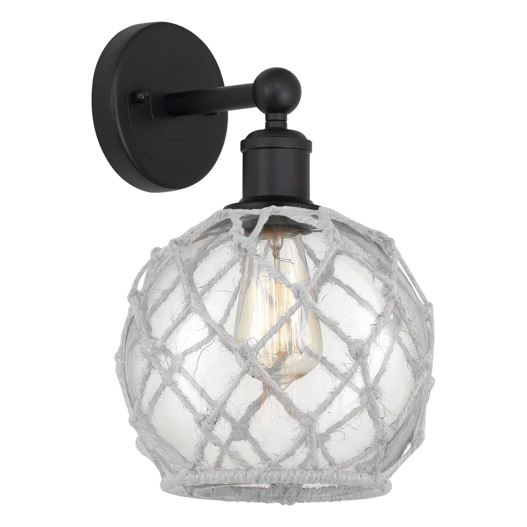 Shown in Matte Black finish and Clear with White Rope glass