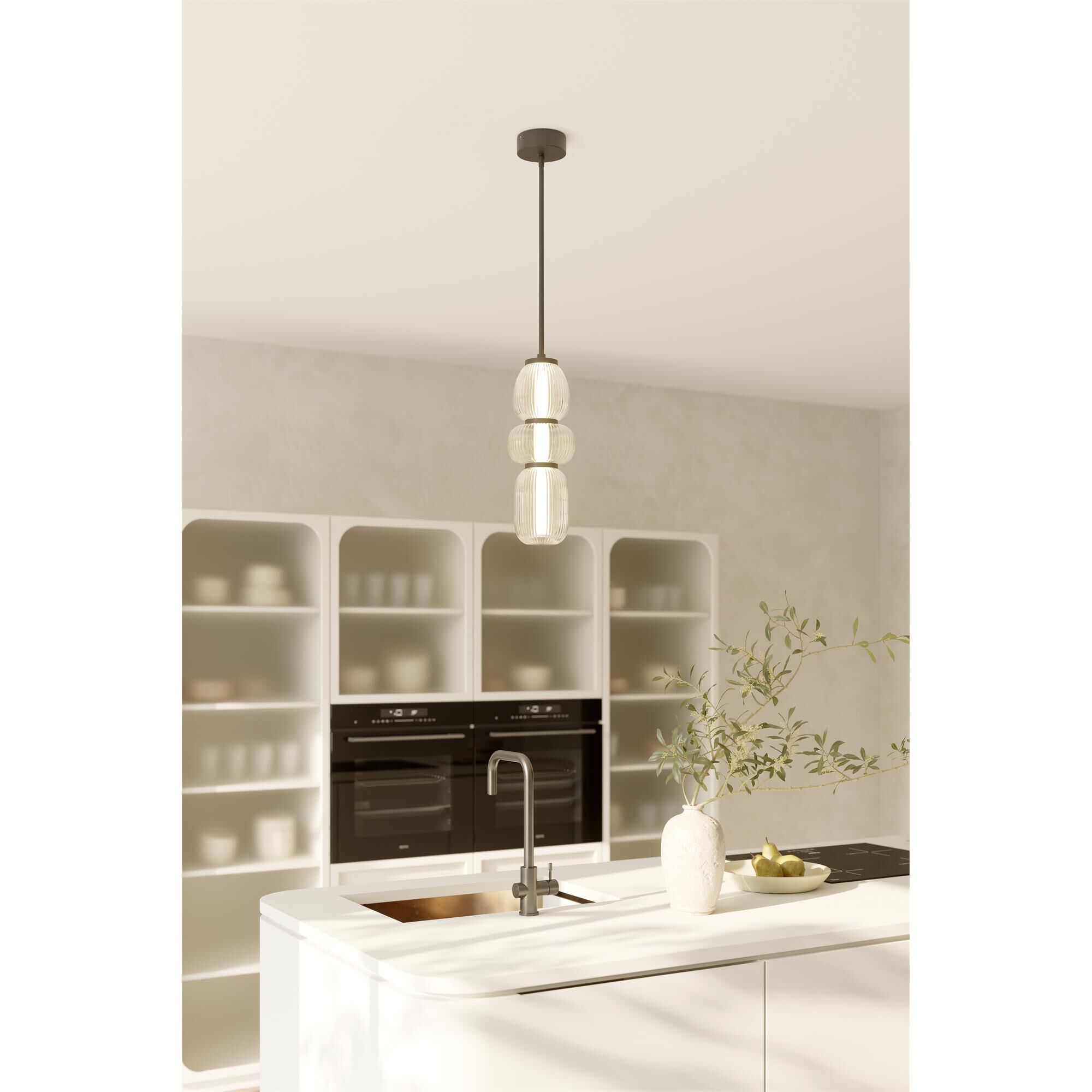 Shown in Dark Matte Black finish and Clear Ribbed glass