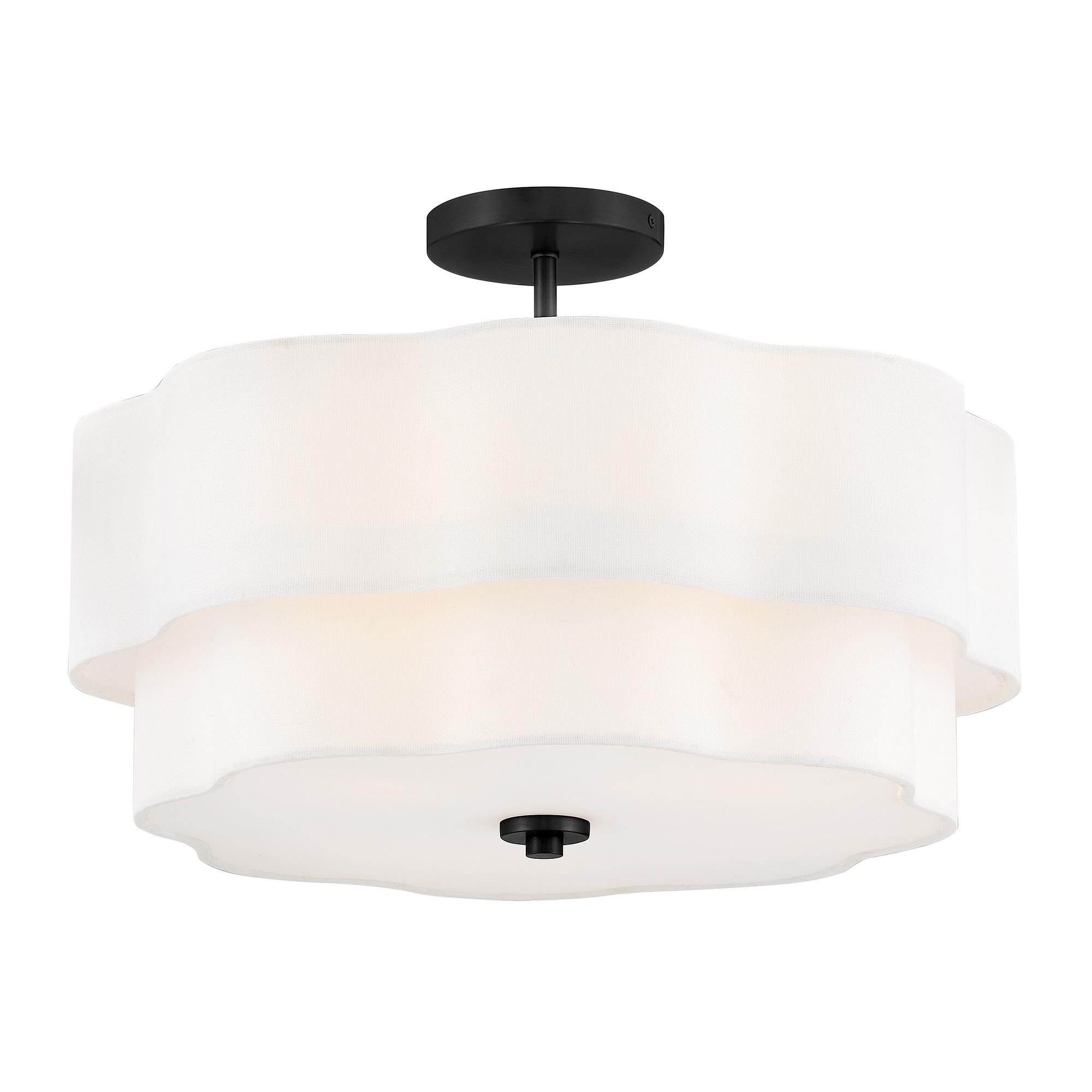 Shown in Black finish and Etched White glass and Off-White Linen shade