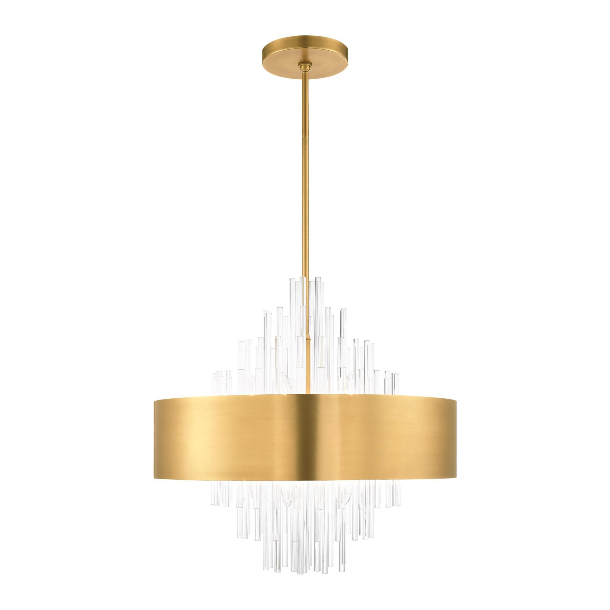 Shown in Natural Brass finish and Natural Brass Drum Shade With Clear Crystal Rods glass and Natural Brass Drum  With Clear Crystal Rods shade