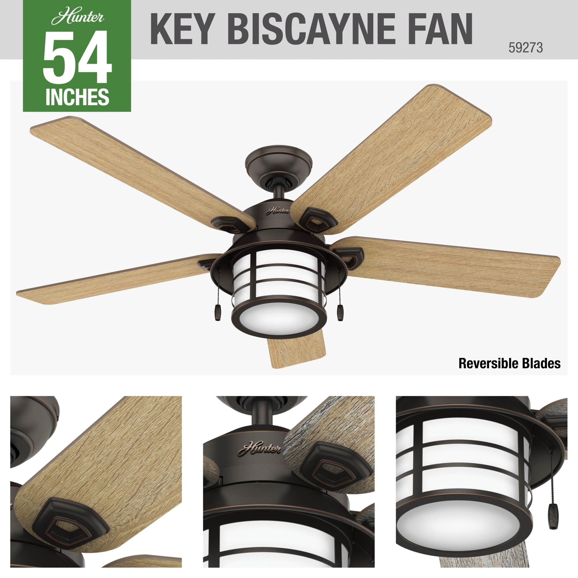 Key Biscayne 54 Inch Ceiling Fan with Light Kit by Hunter Fan