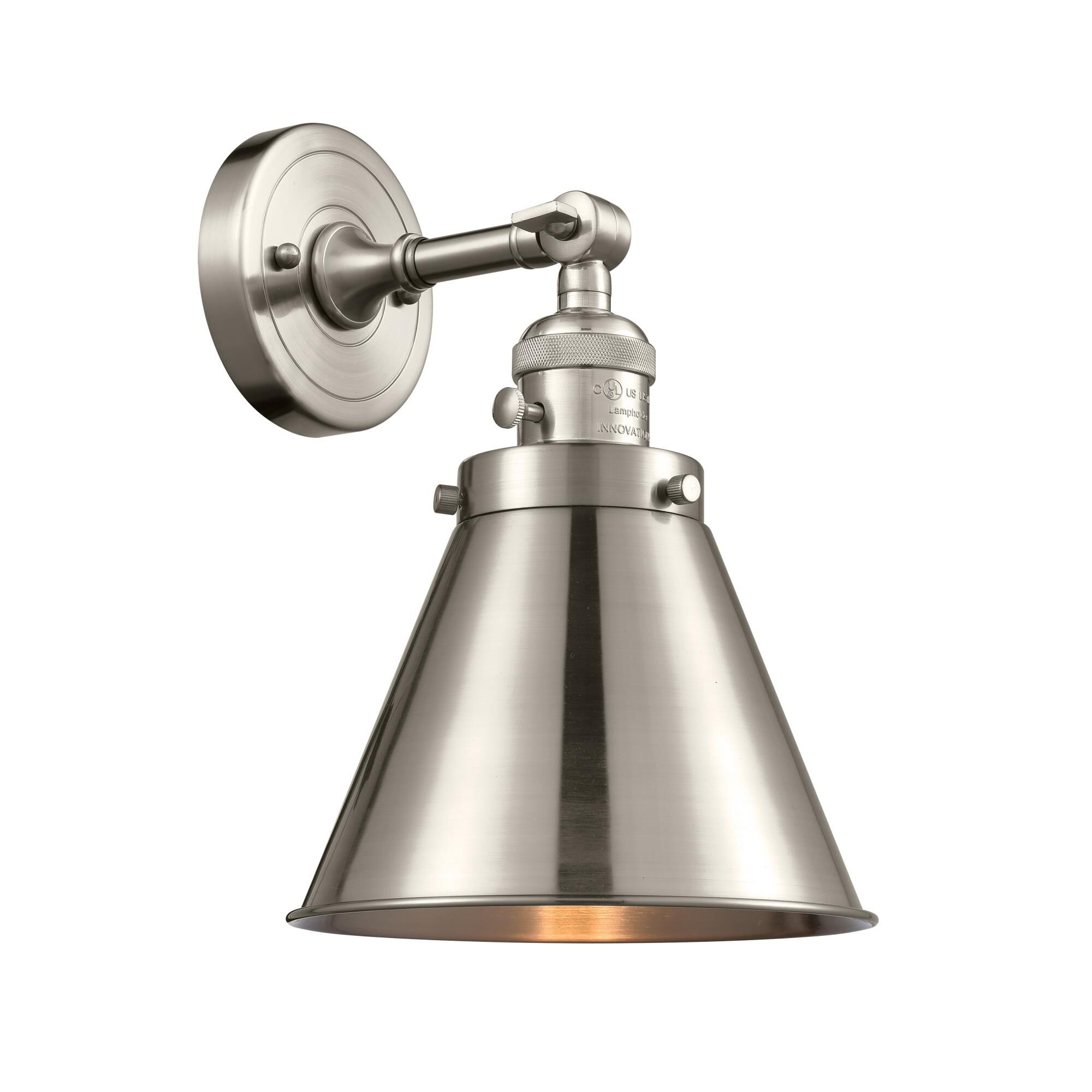 Shown in Satin Nickel finish and Metal - Brushed Satin Nickel - Cone shade