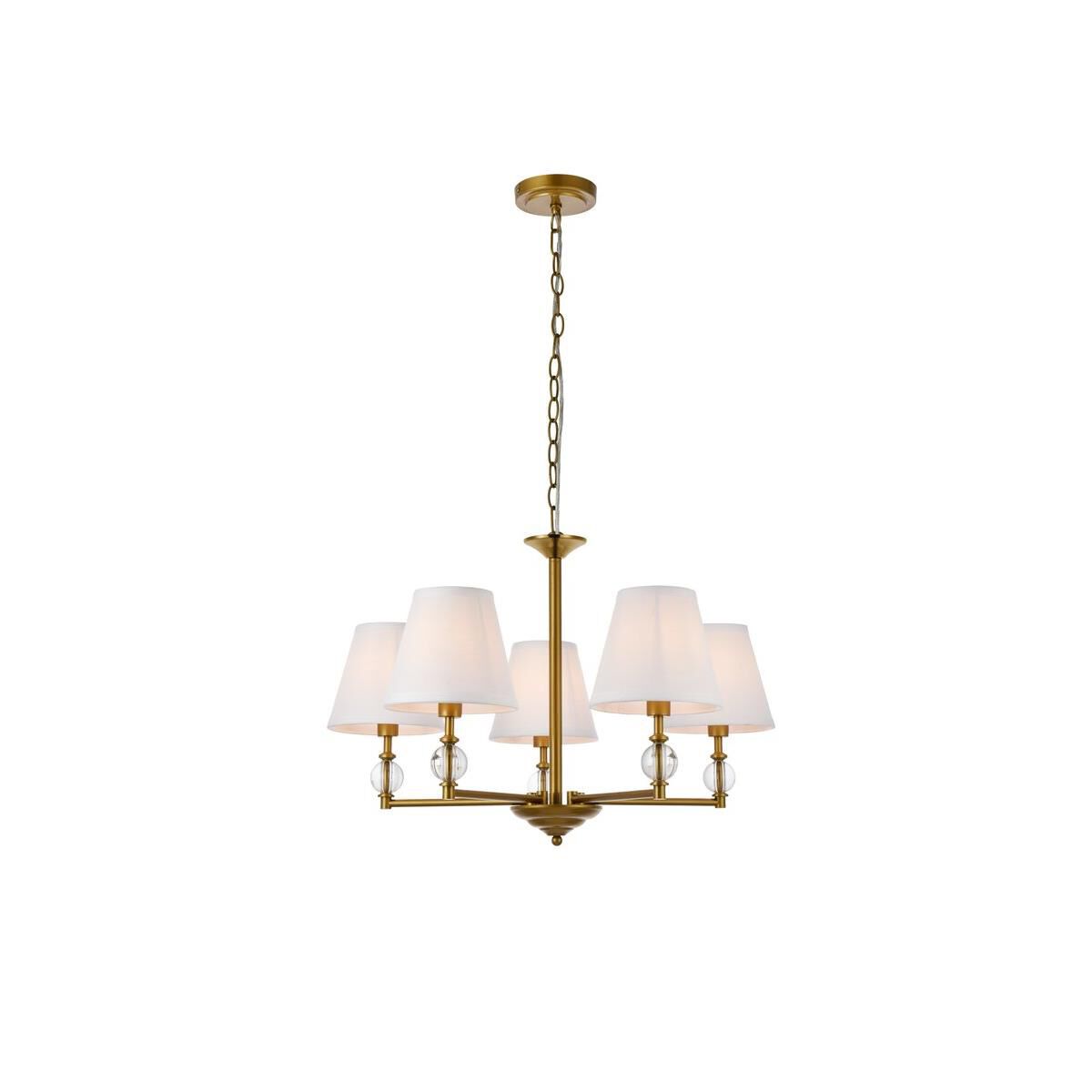 Shown in Brass finish and Royal Cut Clear crystal and White Fabric shade