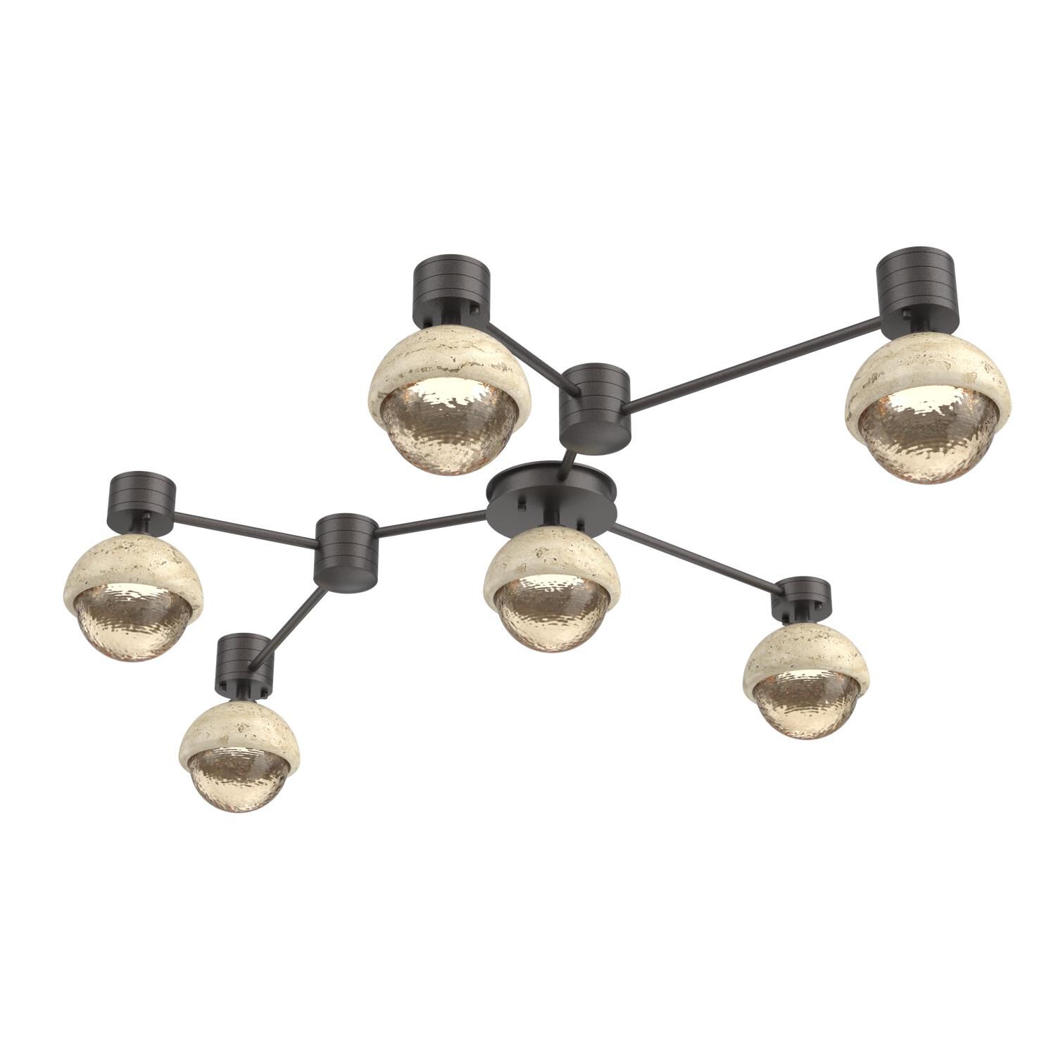 Shown in Graphite finish and Amber glass and Travertine Stone accent