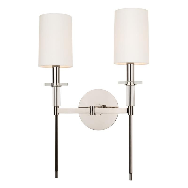 Shown in Polished Nickel finish and Off White Faux Silk shade and Crystal Bobeche accent
