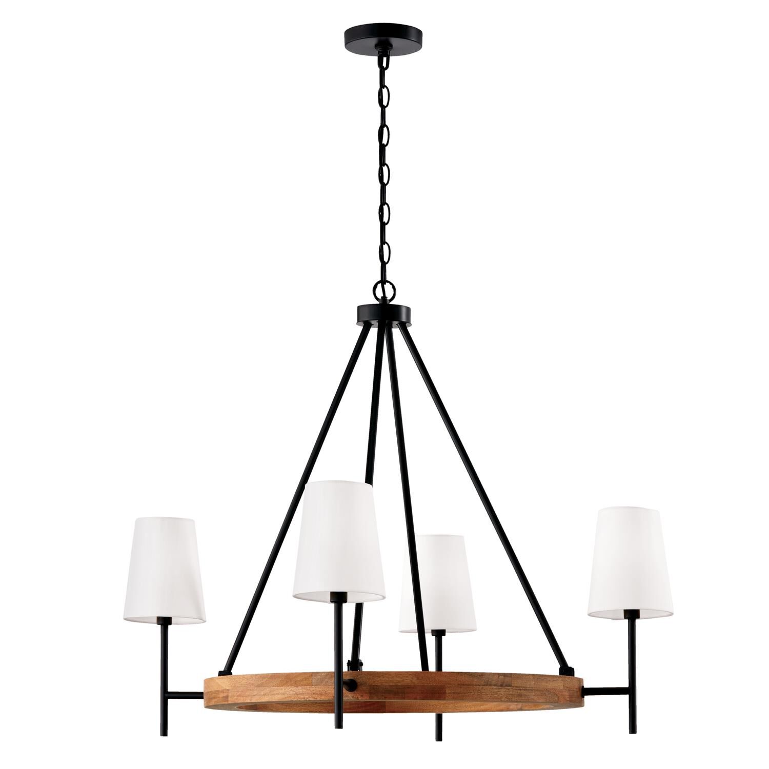 Shown in Light Wood And Matte Black finish and White Fabric Stay-Straight s shade