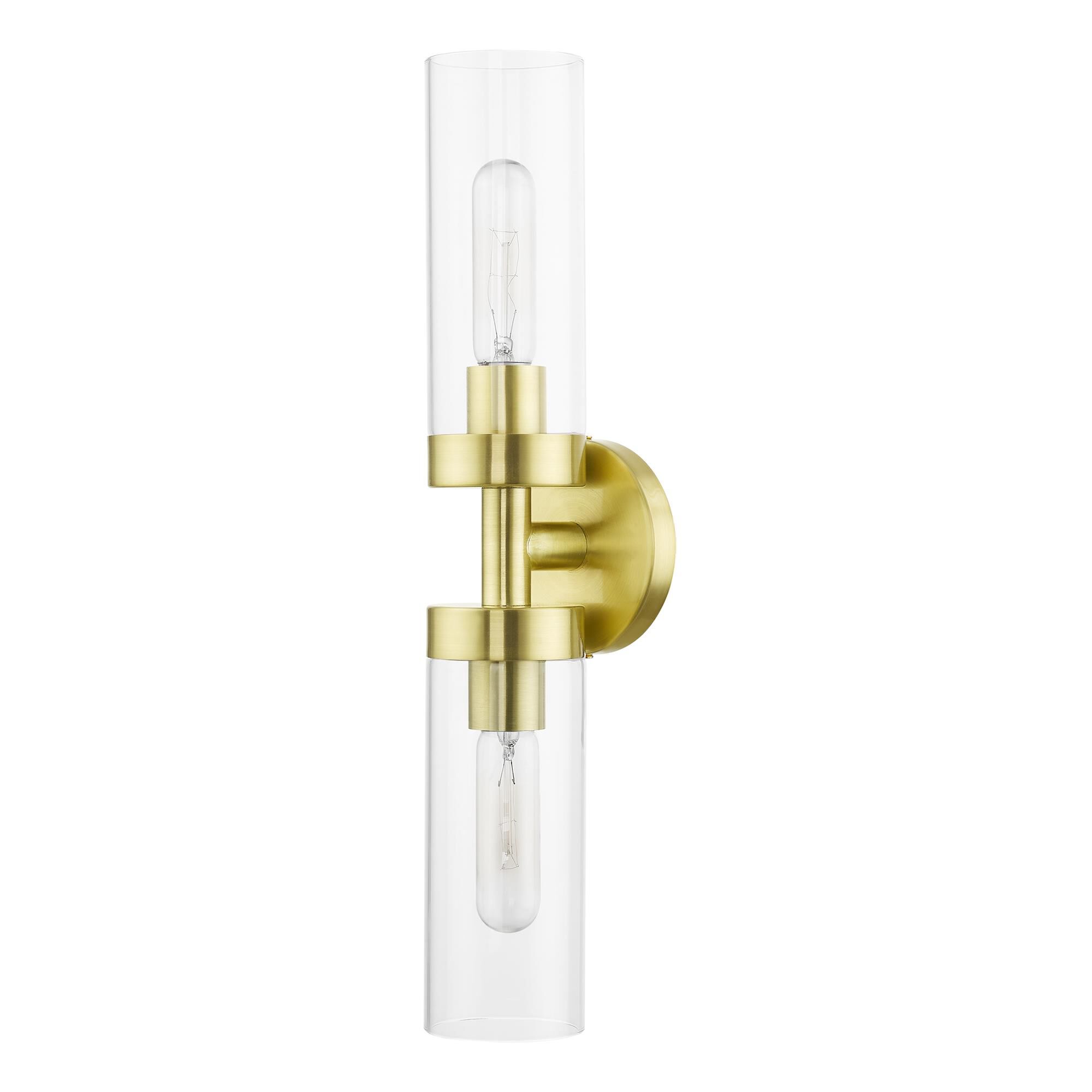 Shown in Satin Brass finish and Clear glass